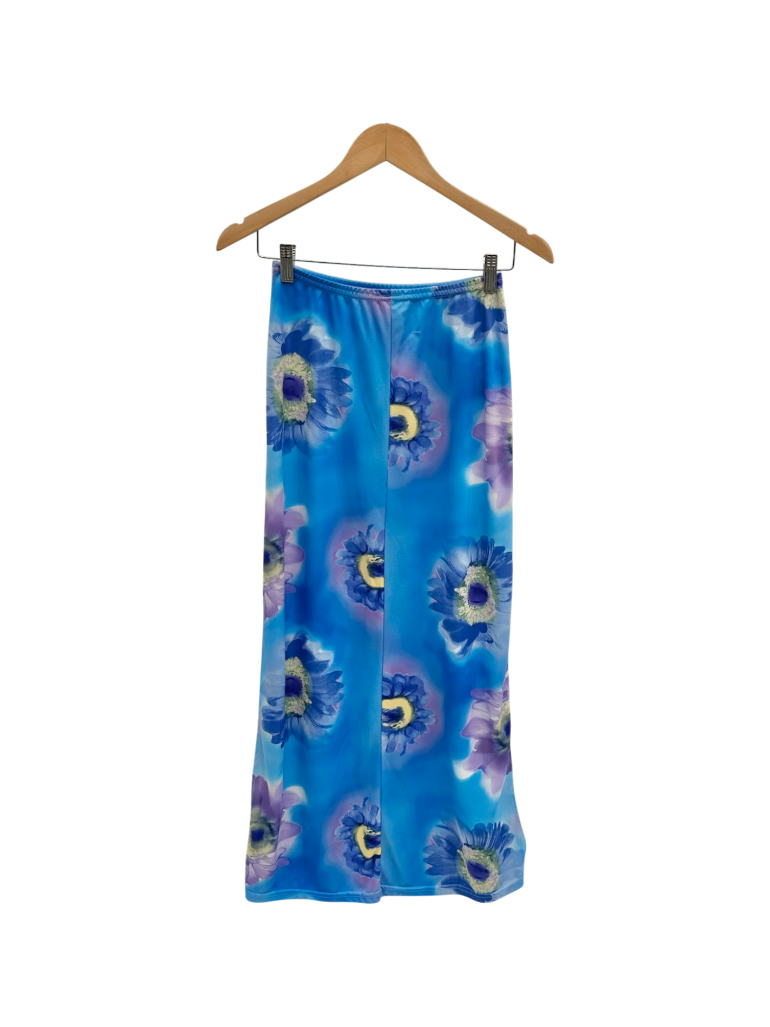Vintage Y2K Blue Watercolor Floral Slip Skirt (S)