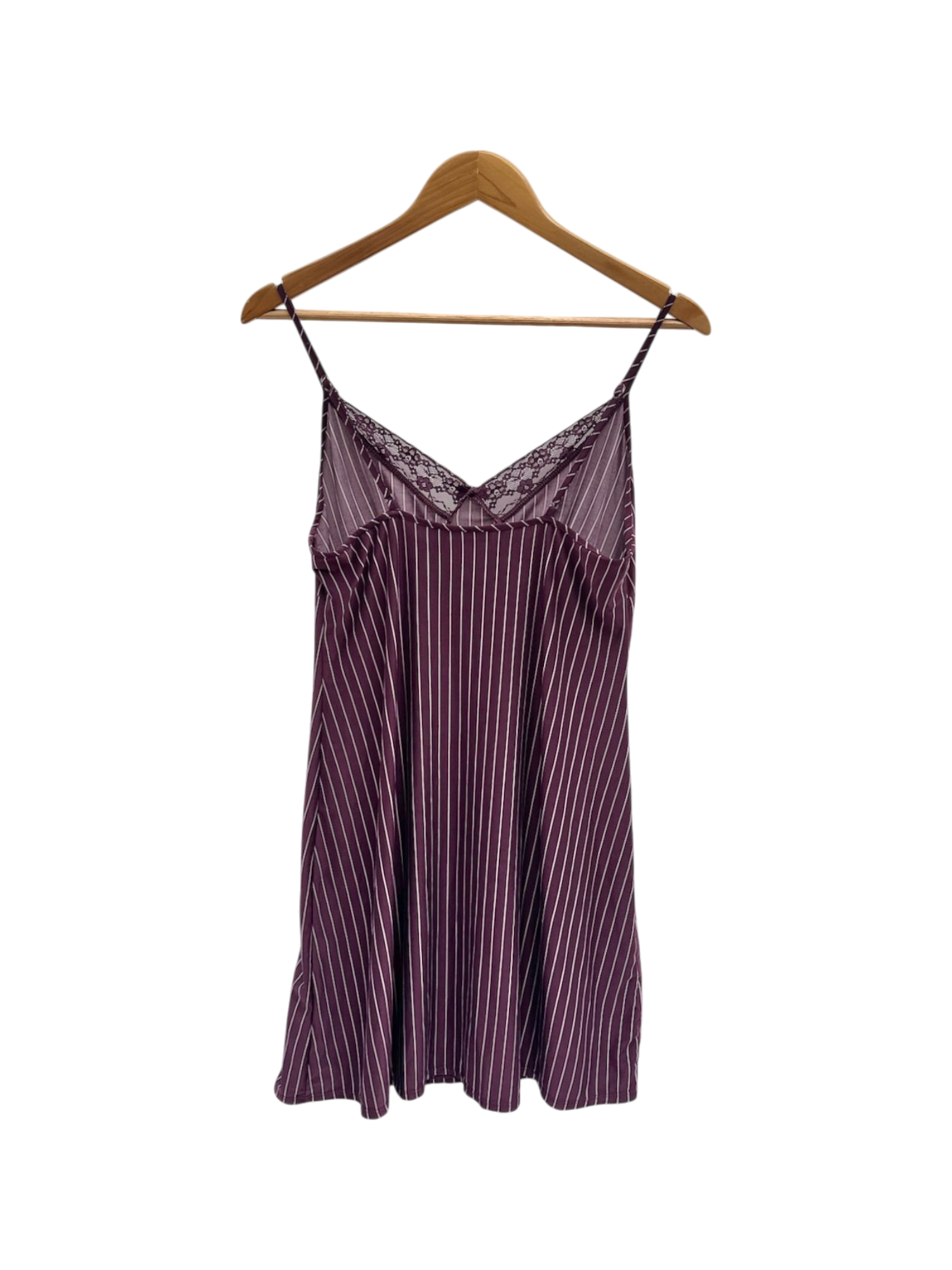Vintage Plum Pinstripe Lace-Trim Slip Dress (M)