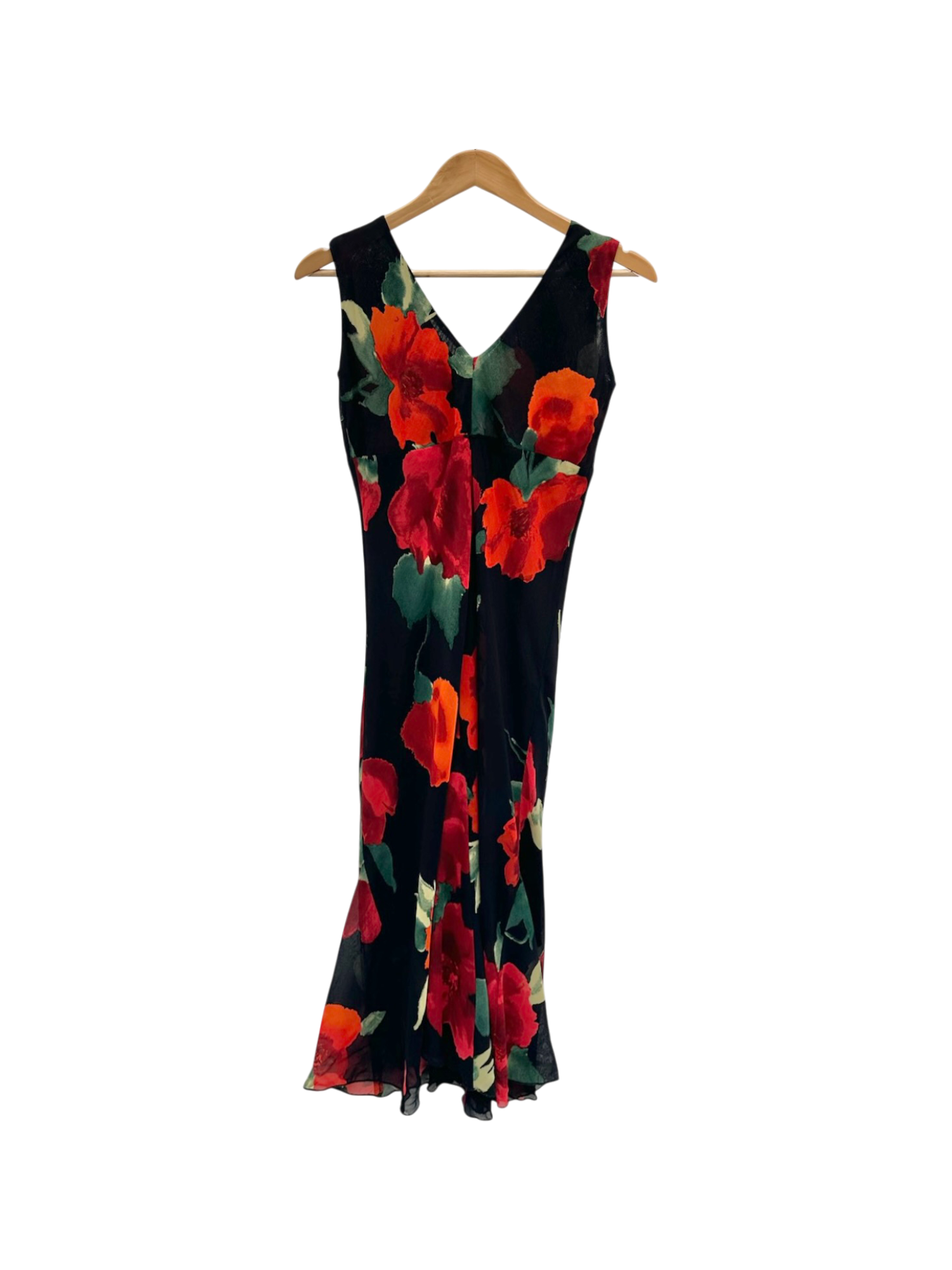 Vintage 90s Parisian Red Floral Midi Dress - Sourced in Paris (M)