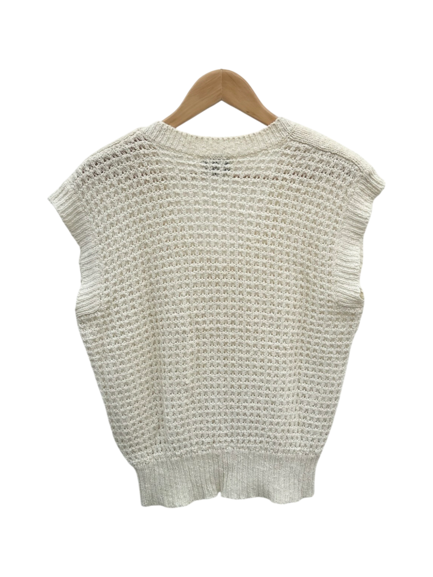 Vintage Cream Knit Sleeveless V-Neck Vest (L)