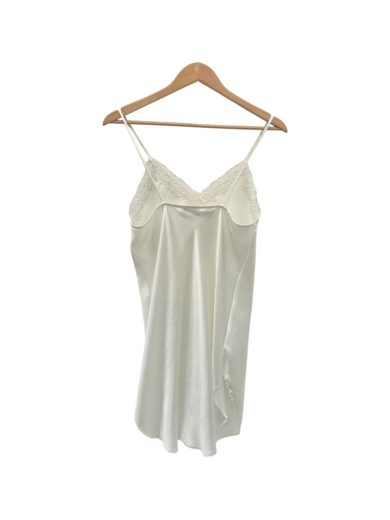 Vintage 90s Ivory Satin Lace-Trim Slip Dress (S)