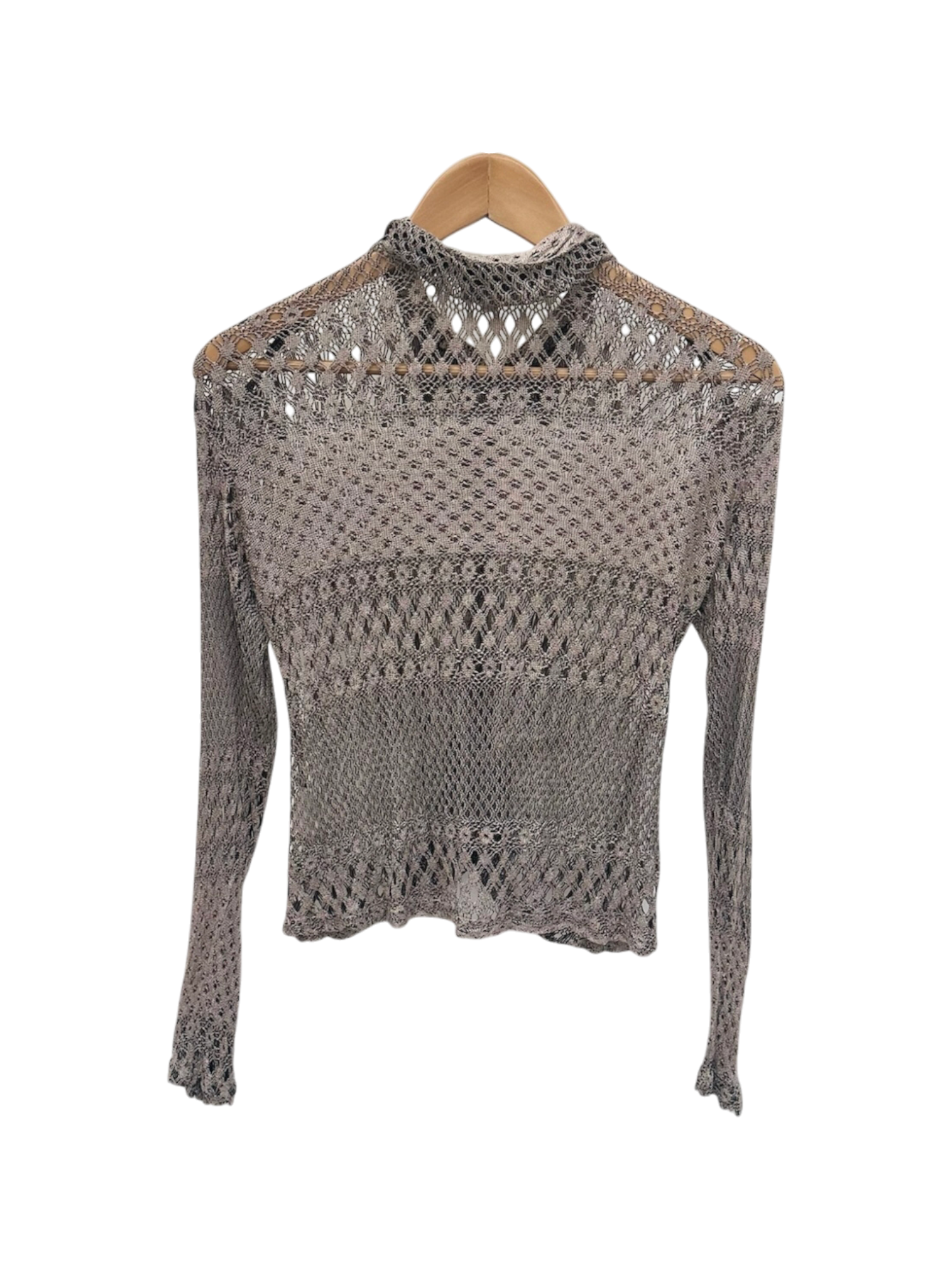 Vintage 90s Sheer Taupe Lace Button-Up Top (S/M)