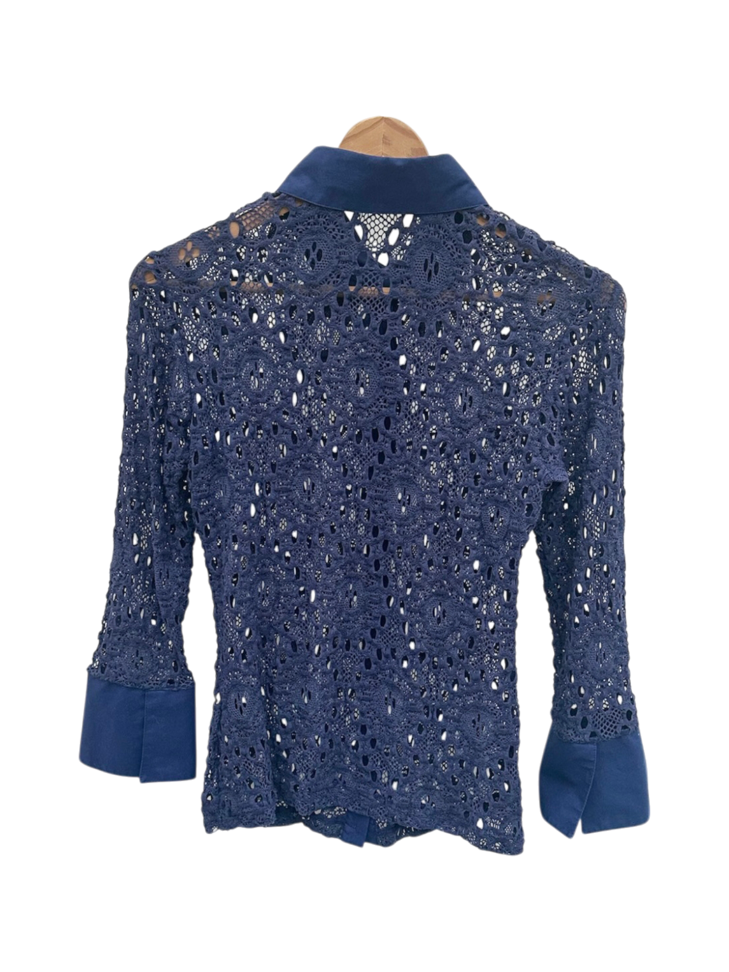 Vintage Navy Lace Collared Button-Up Top (S)