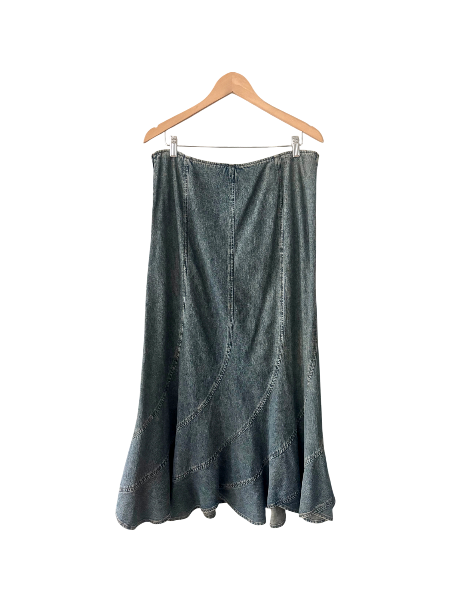 Vintage 90s Panel Seam Denim Midi Skirt (L)