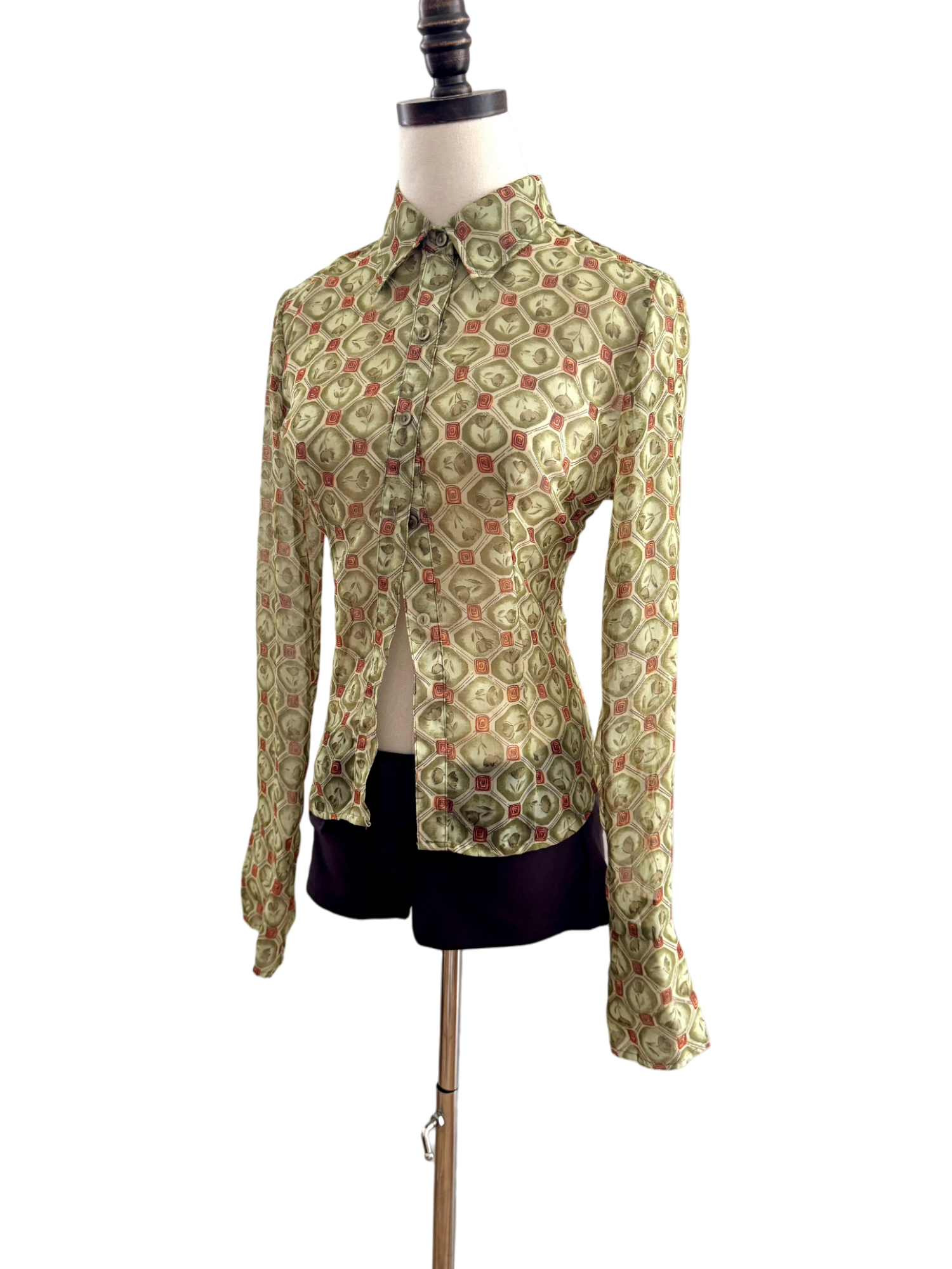Vintage 90s Sheer Geometric Button Up (M)