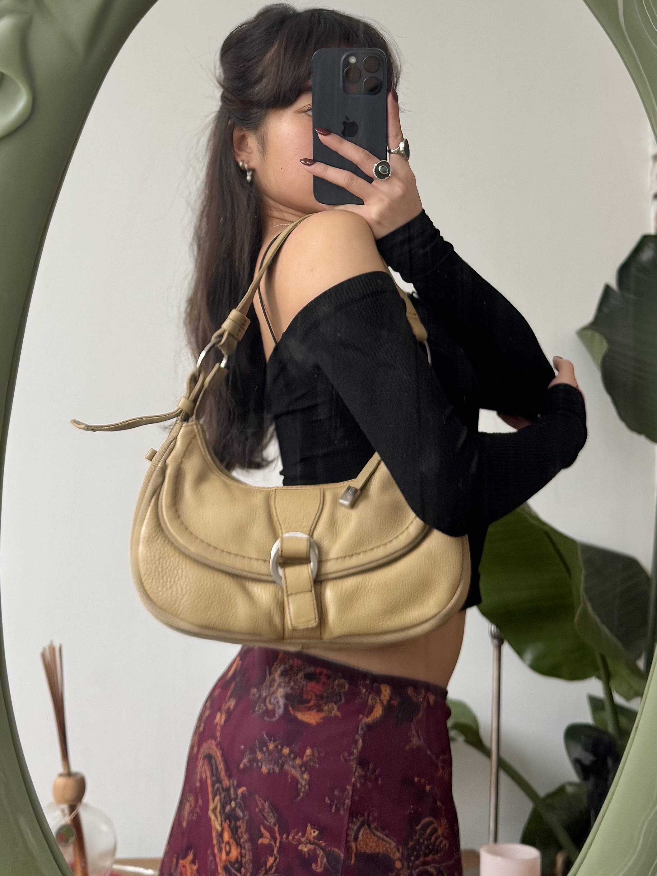Vintage 90s Buttery Tan Leather Shoulder Bag