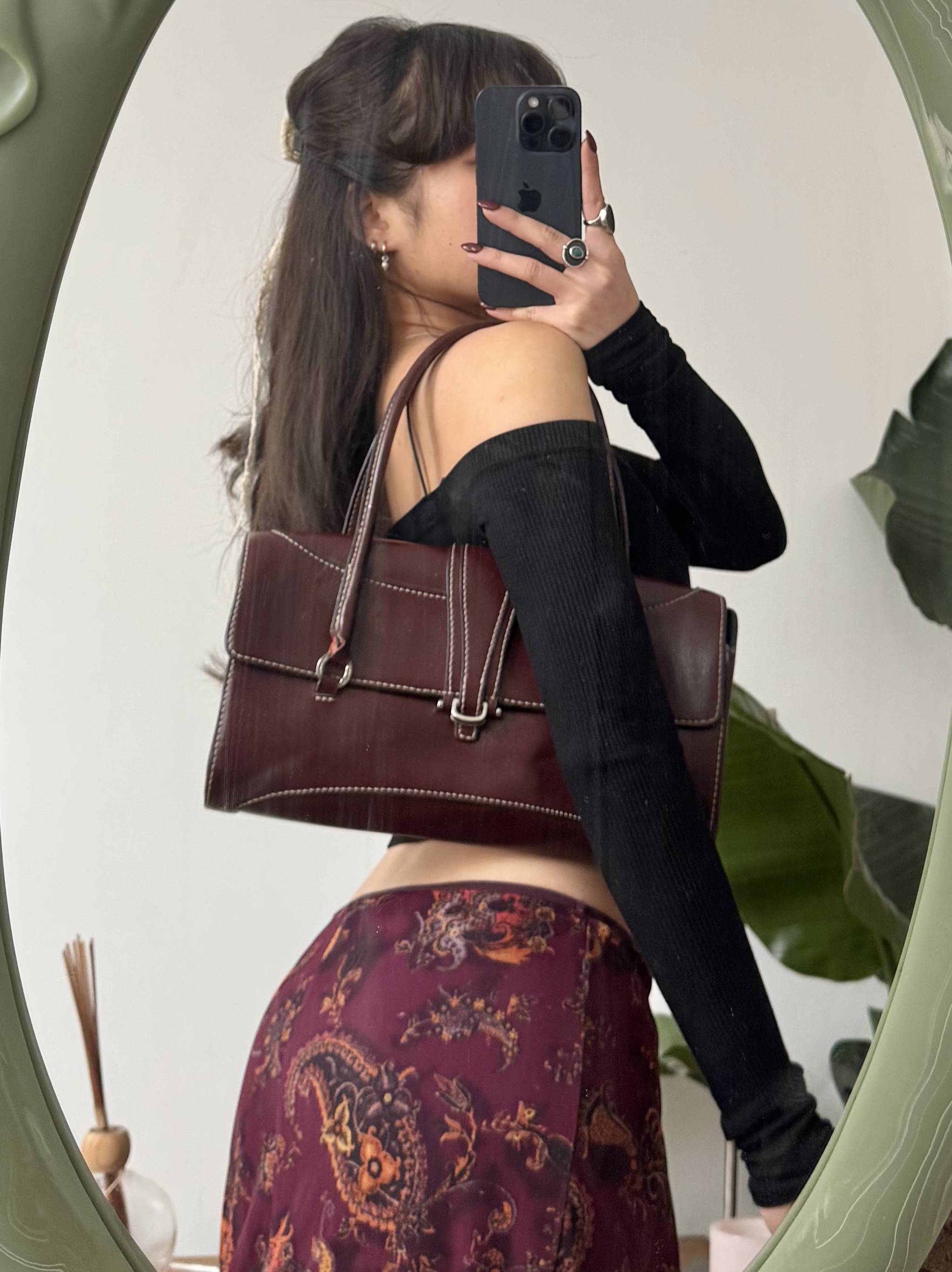 Vintage 90s Leather Maroon Shoulder Bag