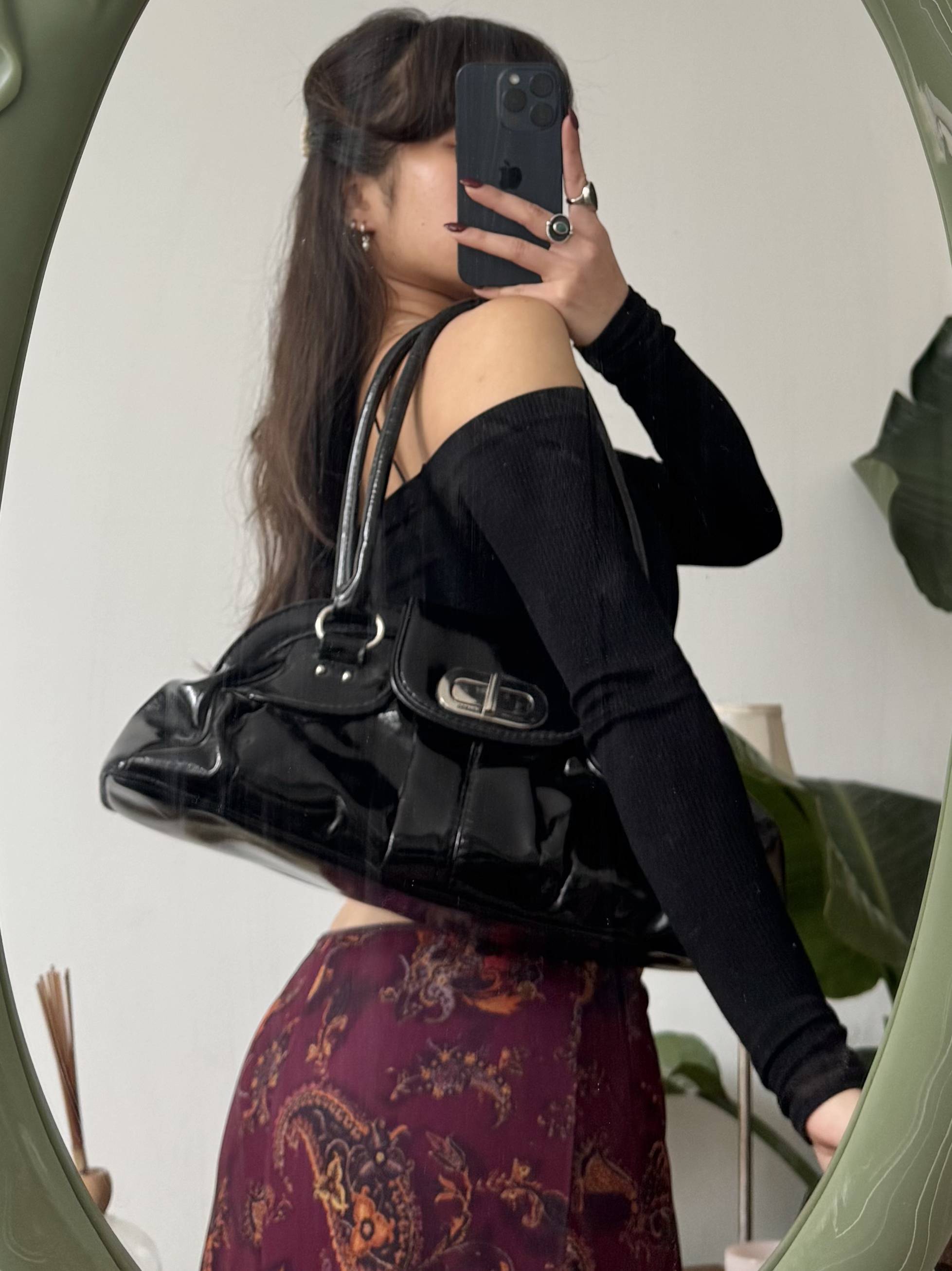 Vintage 90s Patent Black Shoulder Bag