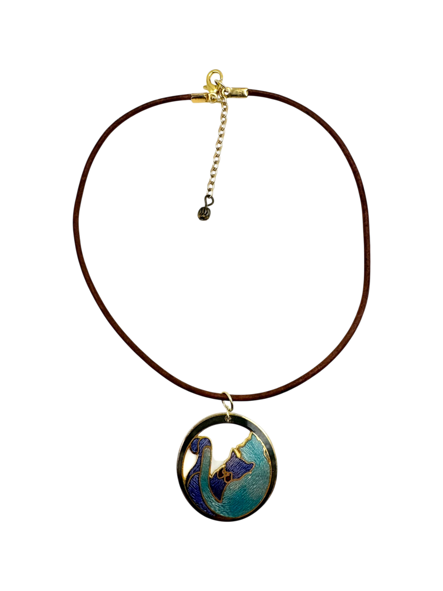 Vintage Kitty Enamel Muse Medallion Necklace
