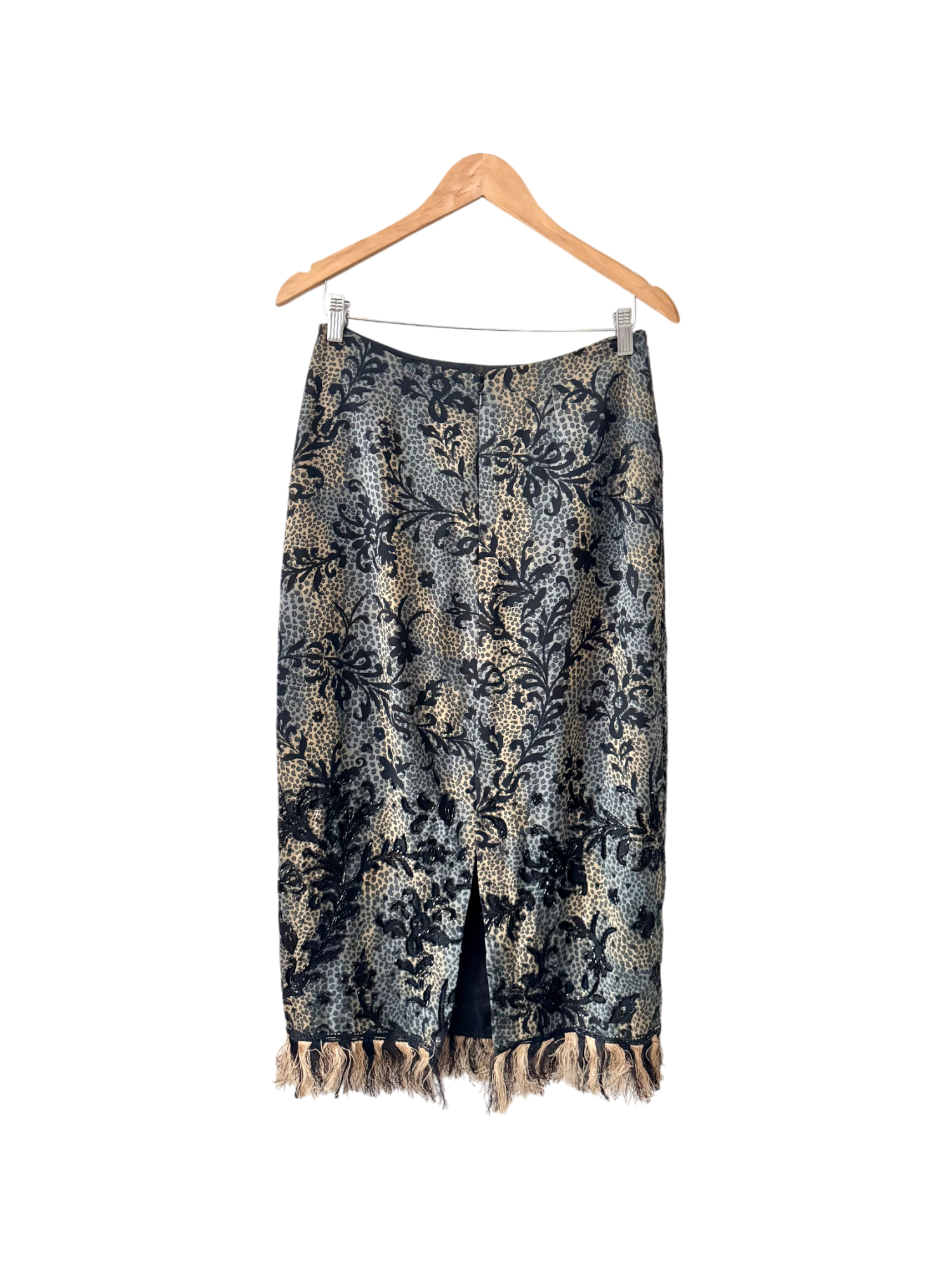 Vintage 90s Noir Fringe Beaded Midi Skirt (M)