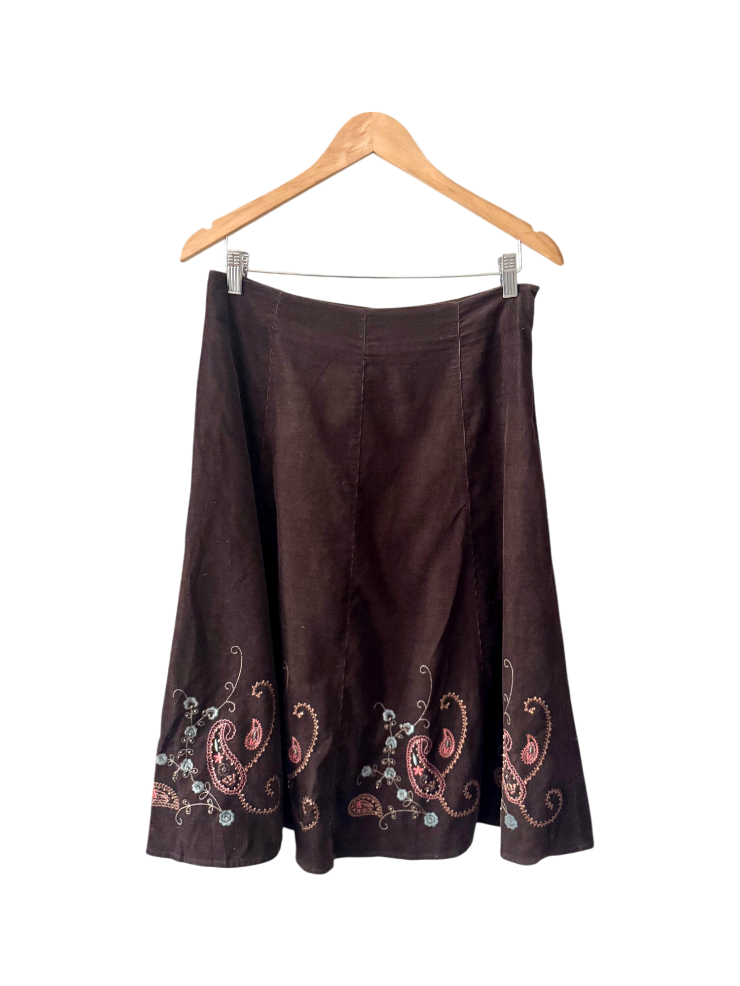 Vintage Y2K Floral Beaded Corduroy Midi Skirt (S/M)