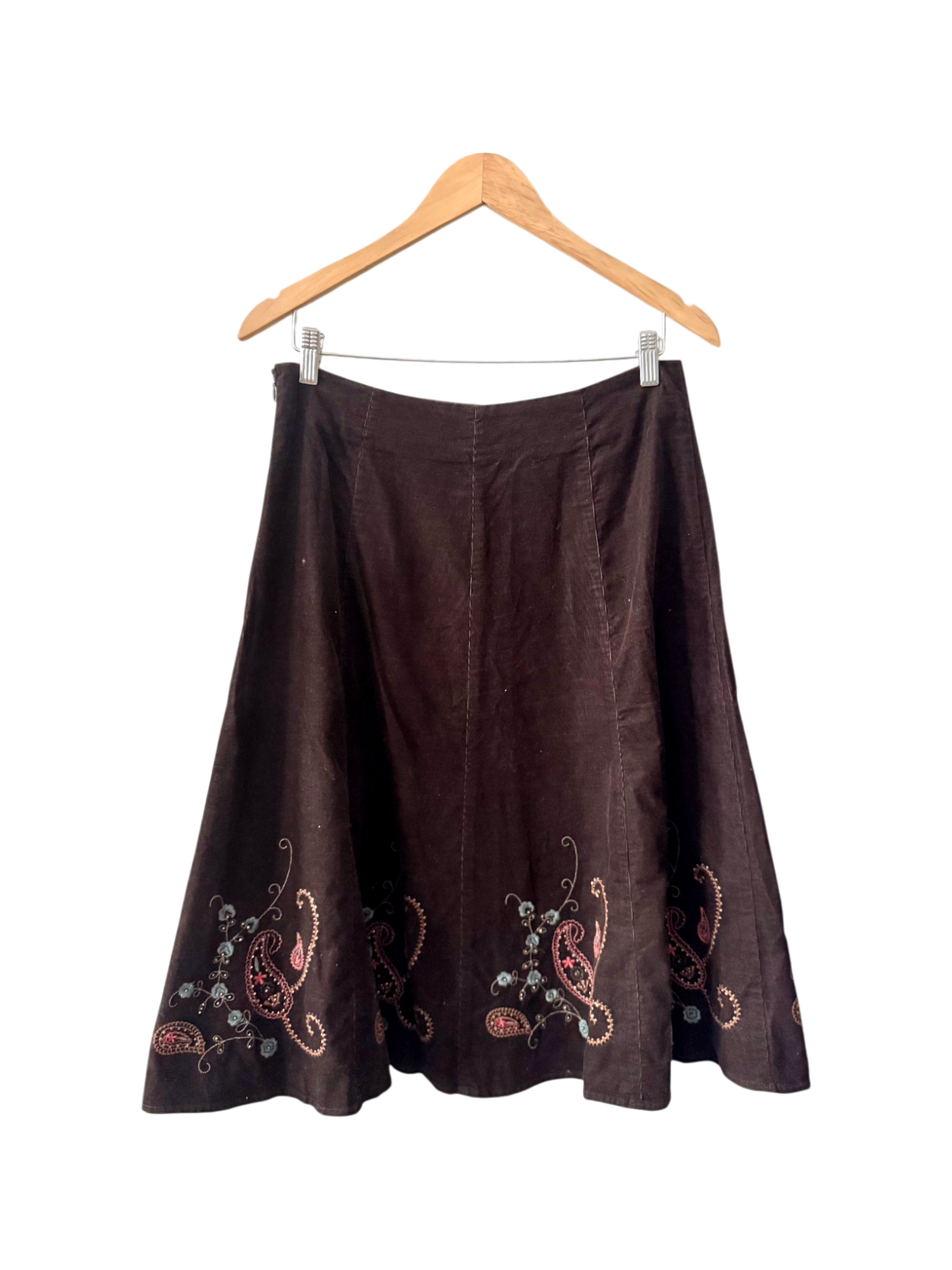 Vintage Y2K Floral Beaded Corduroy Midi Skirt (S/M)