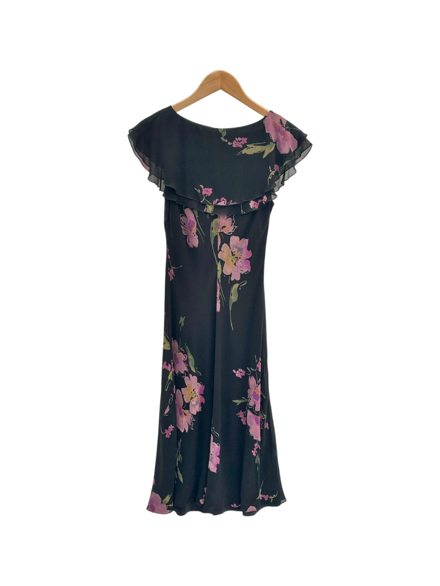 Vintage Midnight Blossom Slip Silk Dress (S)