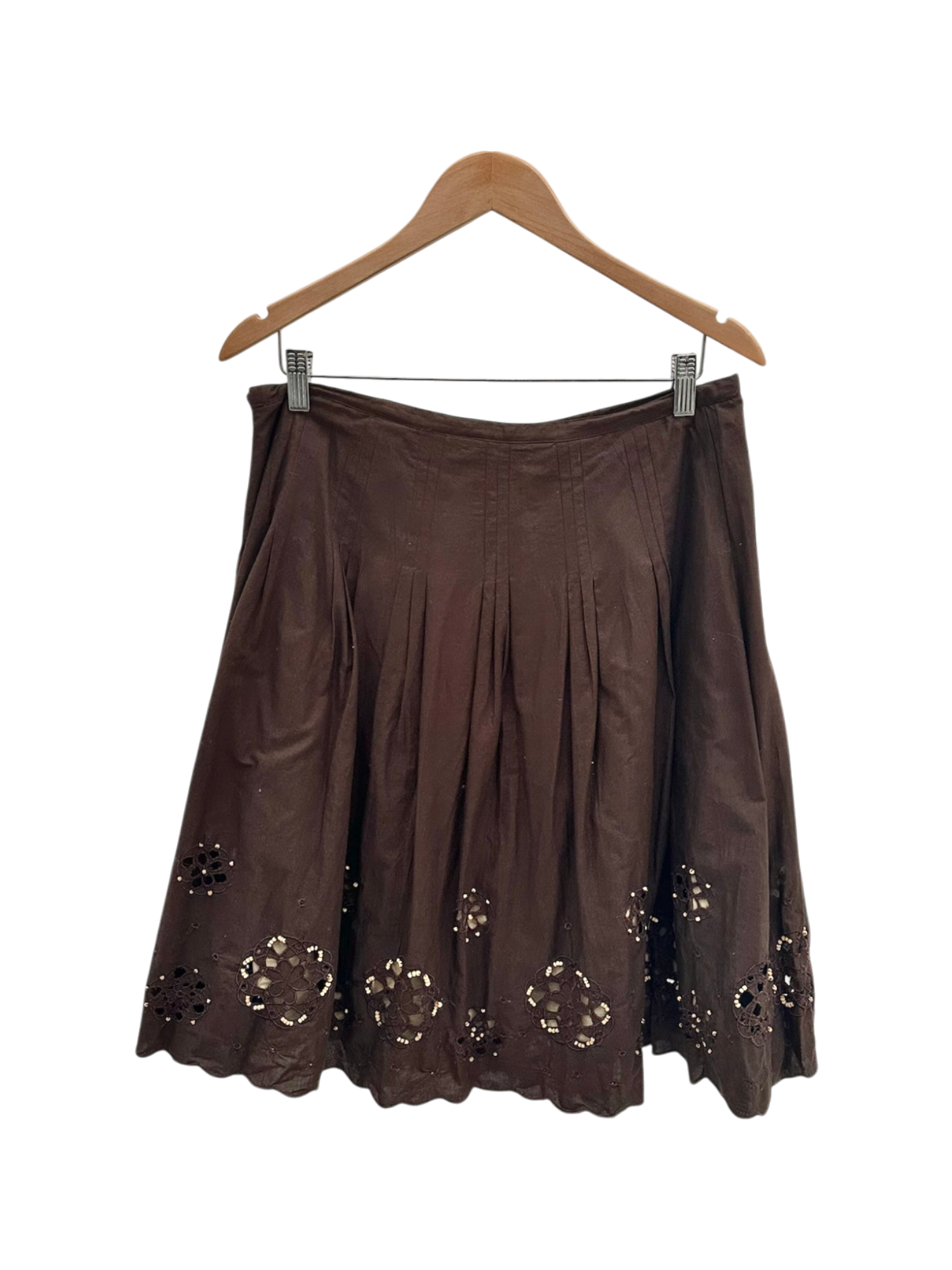 Vintage Cocoa Boho Eyelet Midi Skirt (M)