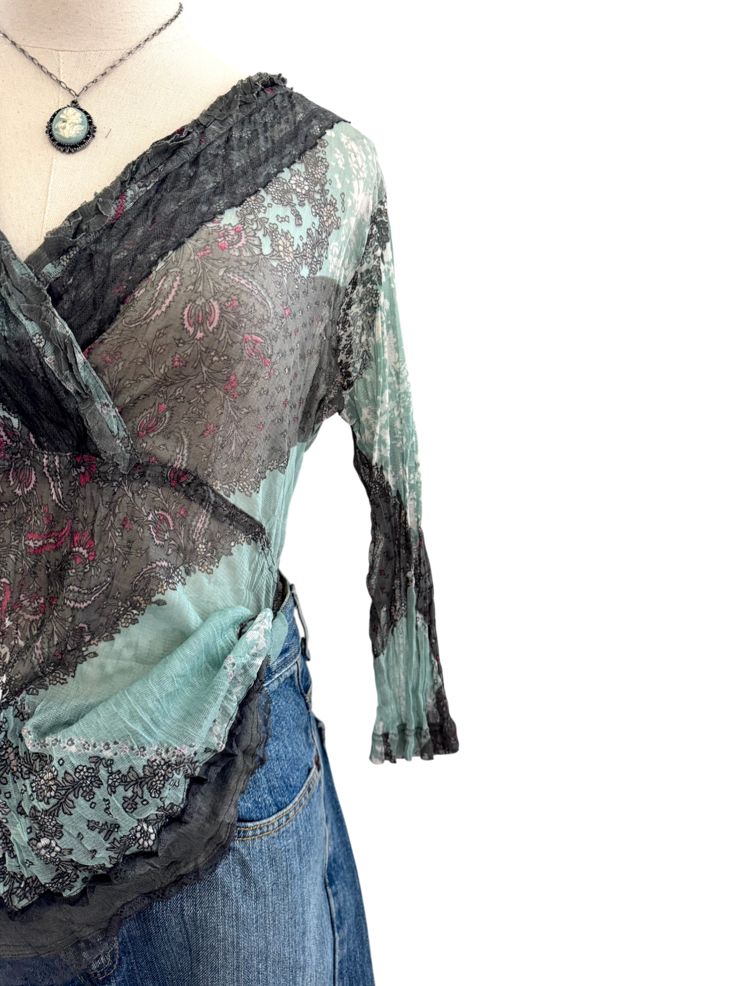 Vintage 90s Crinkle Wrap Blouse (M)