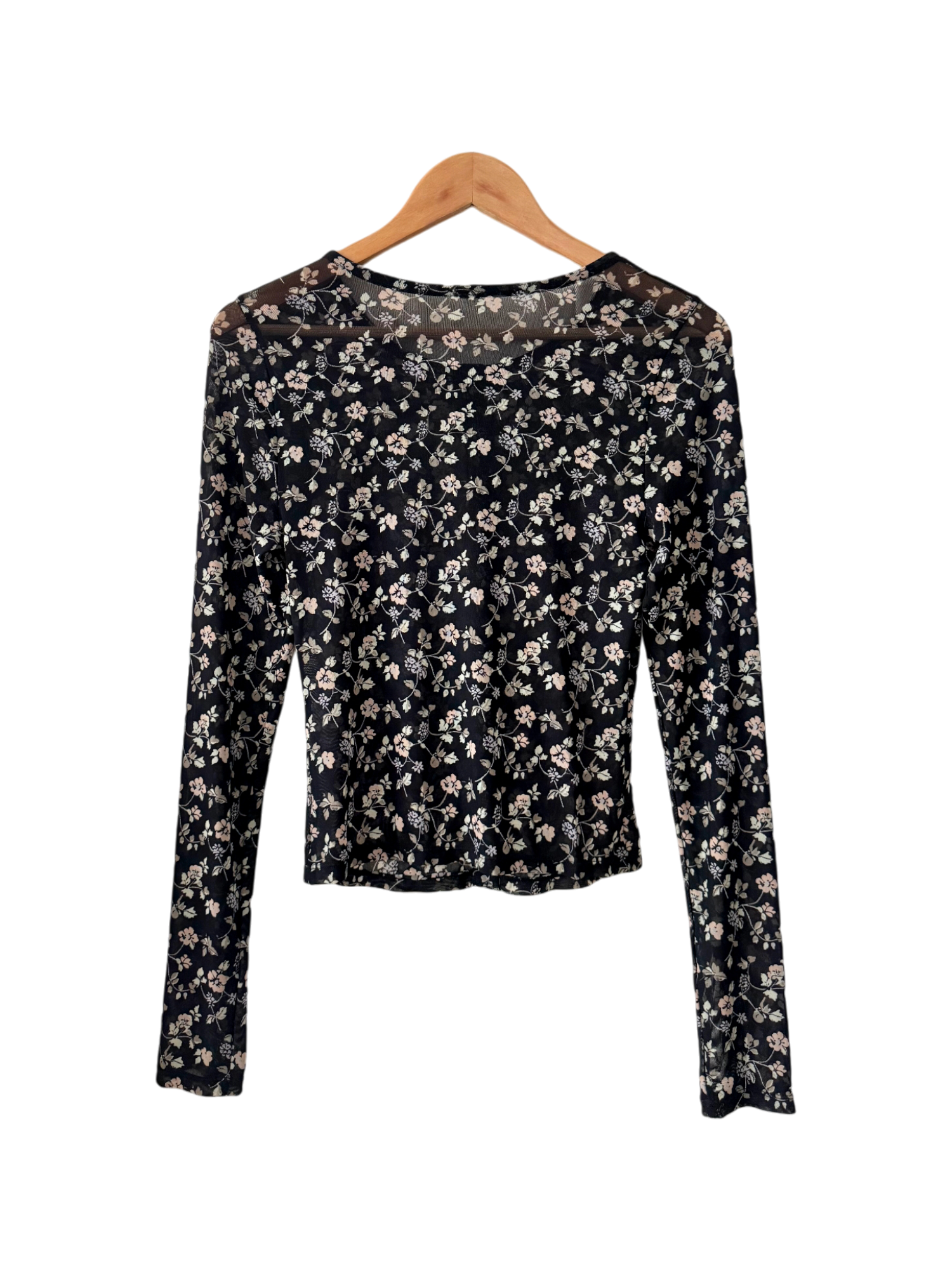 Retro Free People Midnight Floral Sheer Button Top (S/M)