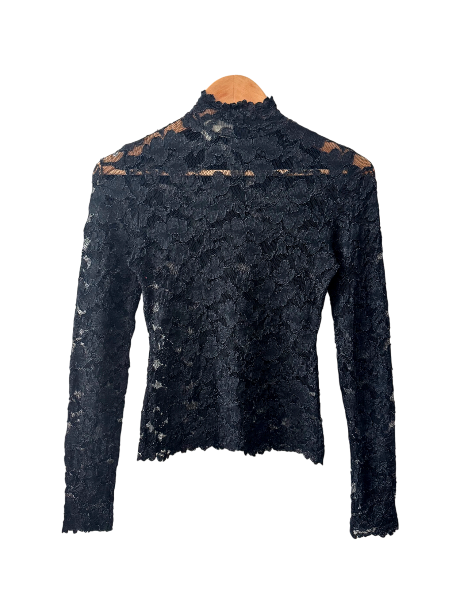 Vintage 90s Noir Lace Mock Neck Top (S)
