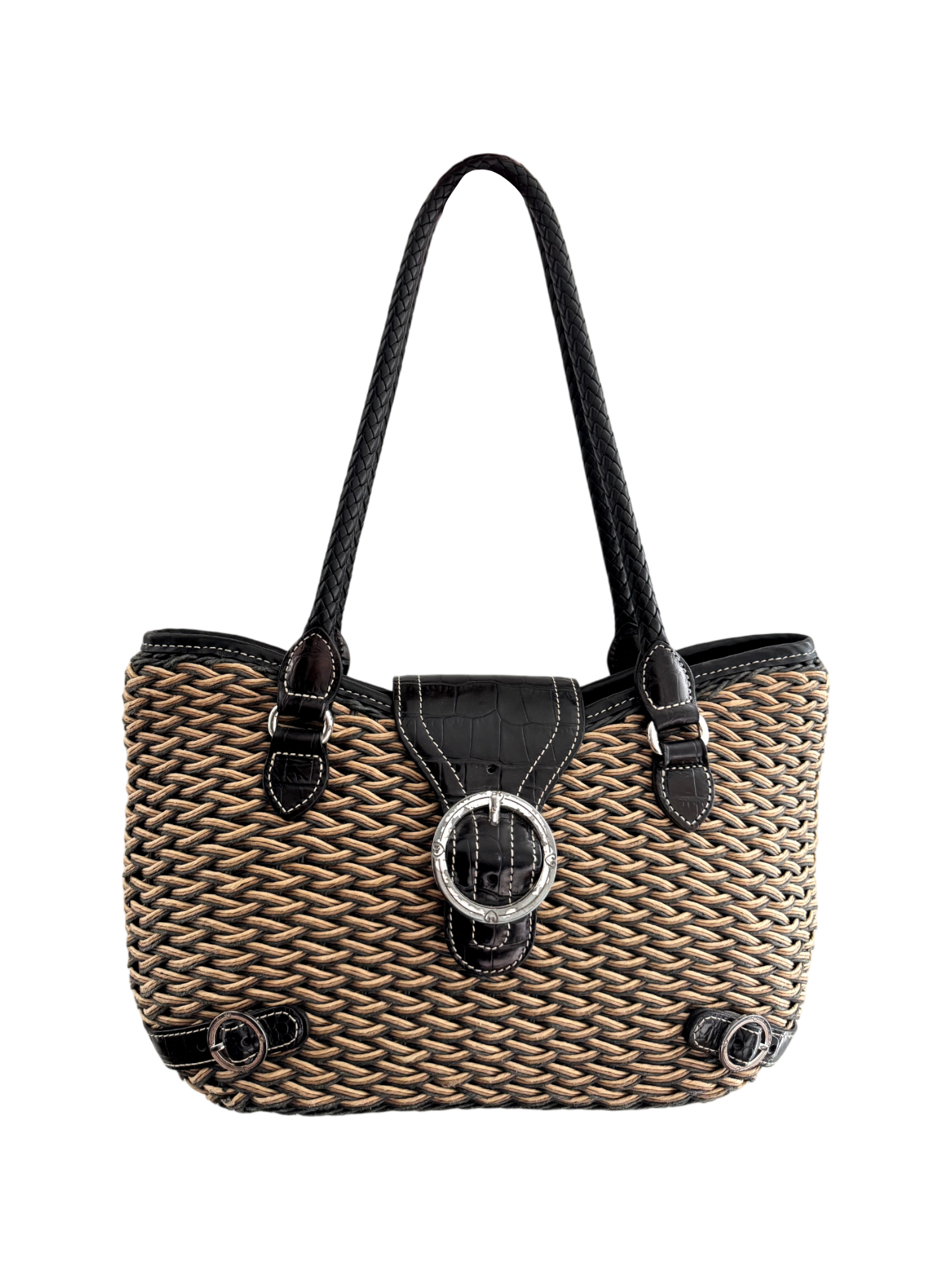 Vintage 90s Woven Buckle Tote