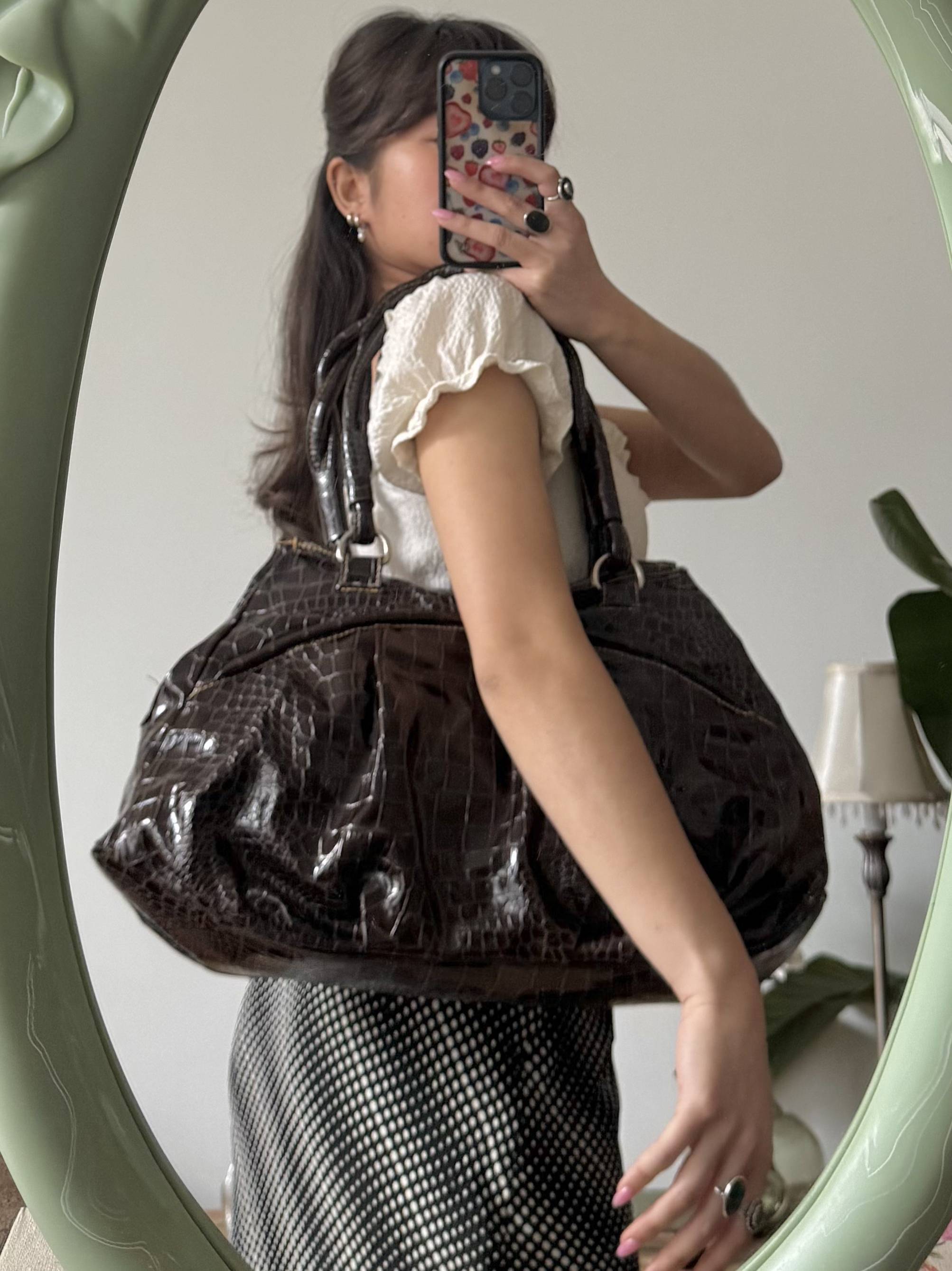 Vintage Dark Gloss Croc Tote