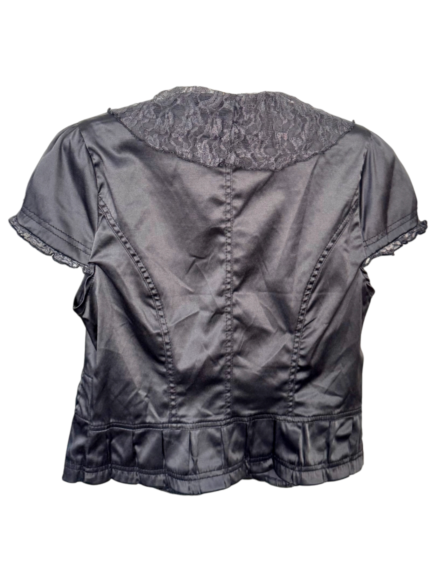 Vintage 90s Midnight Lace Trim Blouse (M)