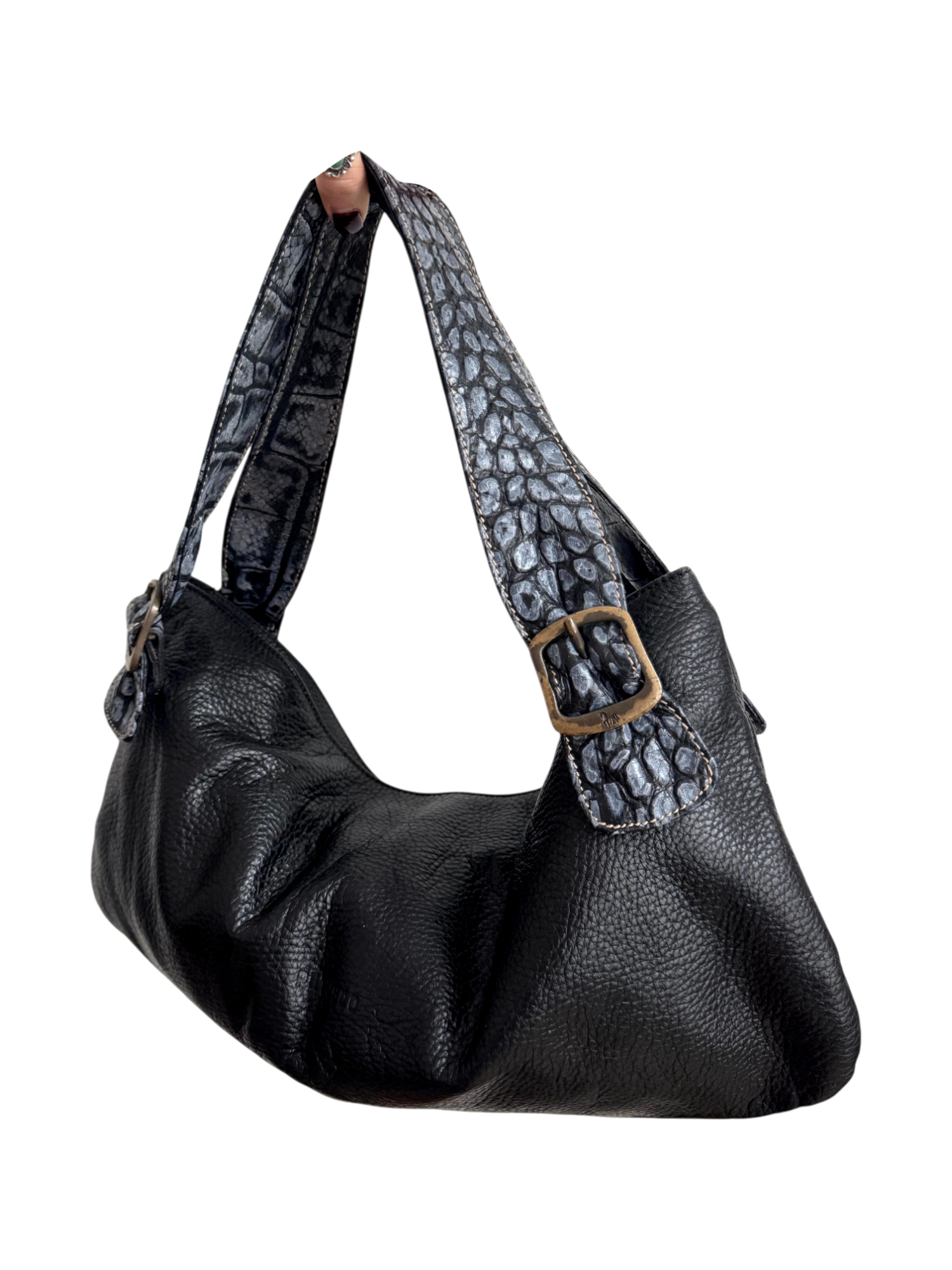 Vintage 90s Black Pebbled Slouchy Shoulder Purse