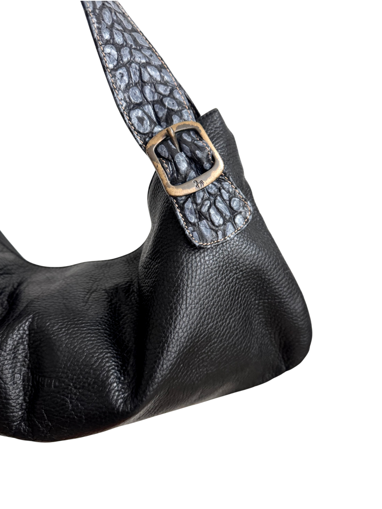 Vintage 90s Black Pebbled Slouchy Shoulder Purse