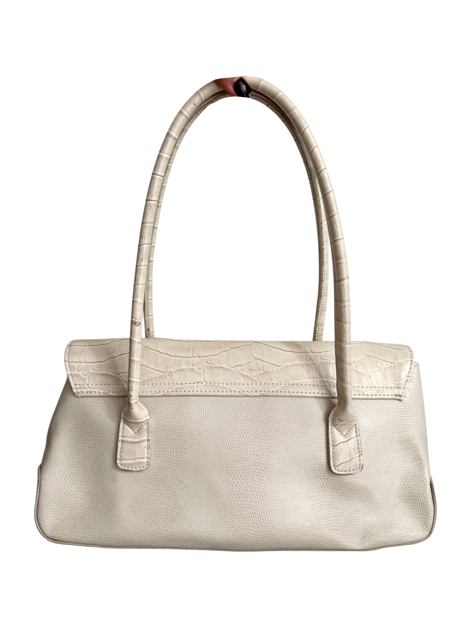 Vintage Y2K Cream Croc-Embossed Satchel