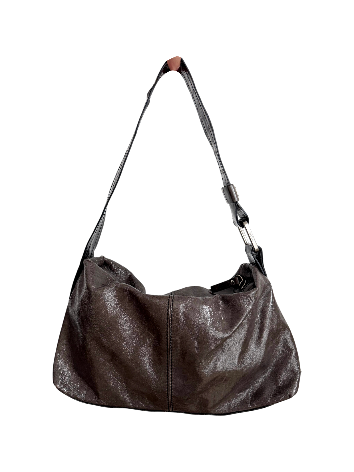Vintage 90s Leather Mocha Croc-Strap Shoulder Bag