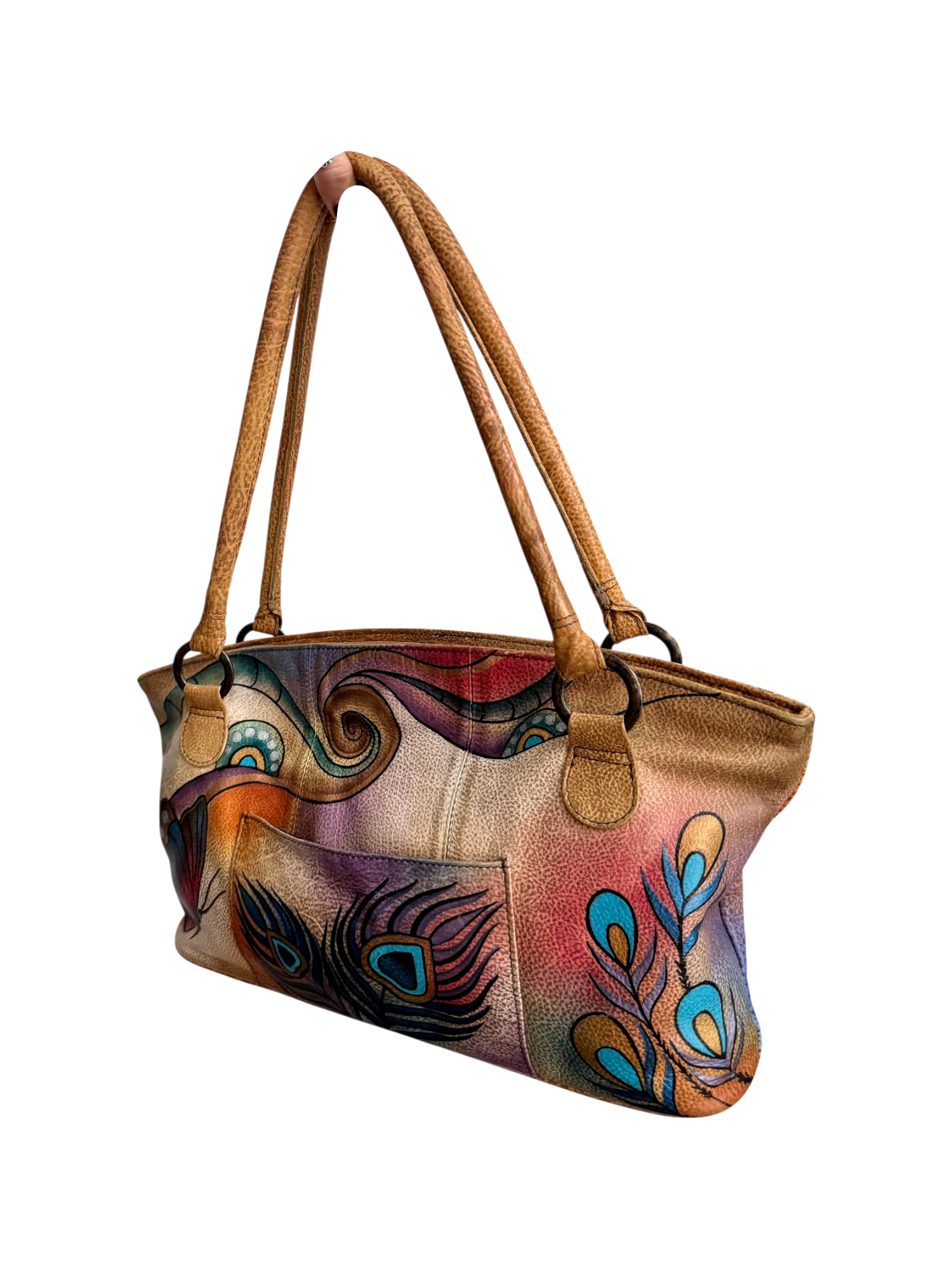 Retro Handpainted Butterfly Leather Tote