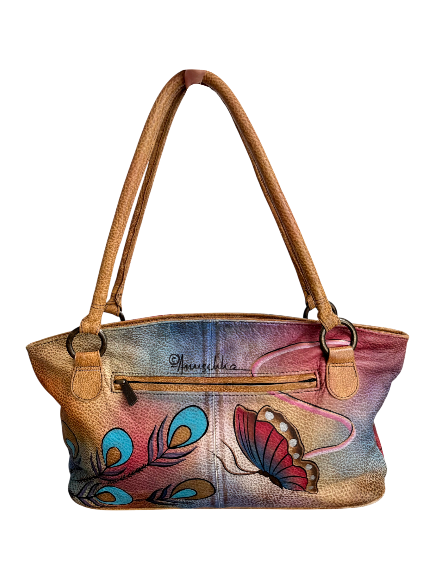 Retro Handpainted Butterfly Leather Tote