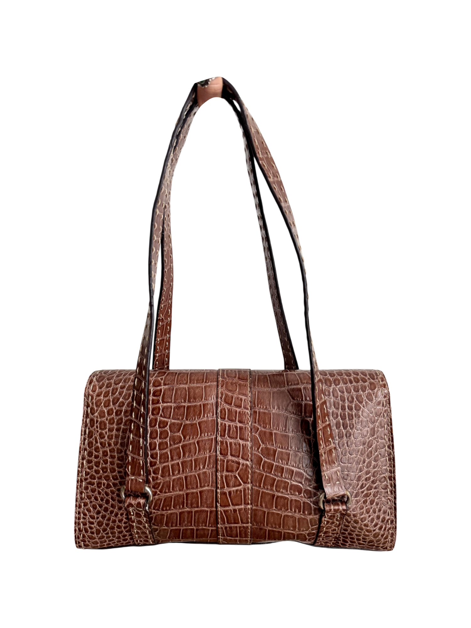 Vintage Y2K Chestnut Croc Buckle Structured Shoulder Bag