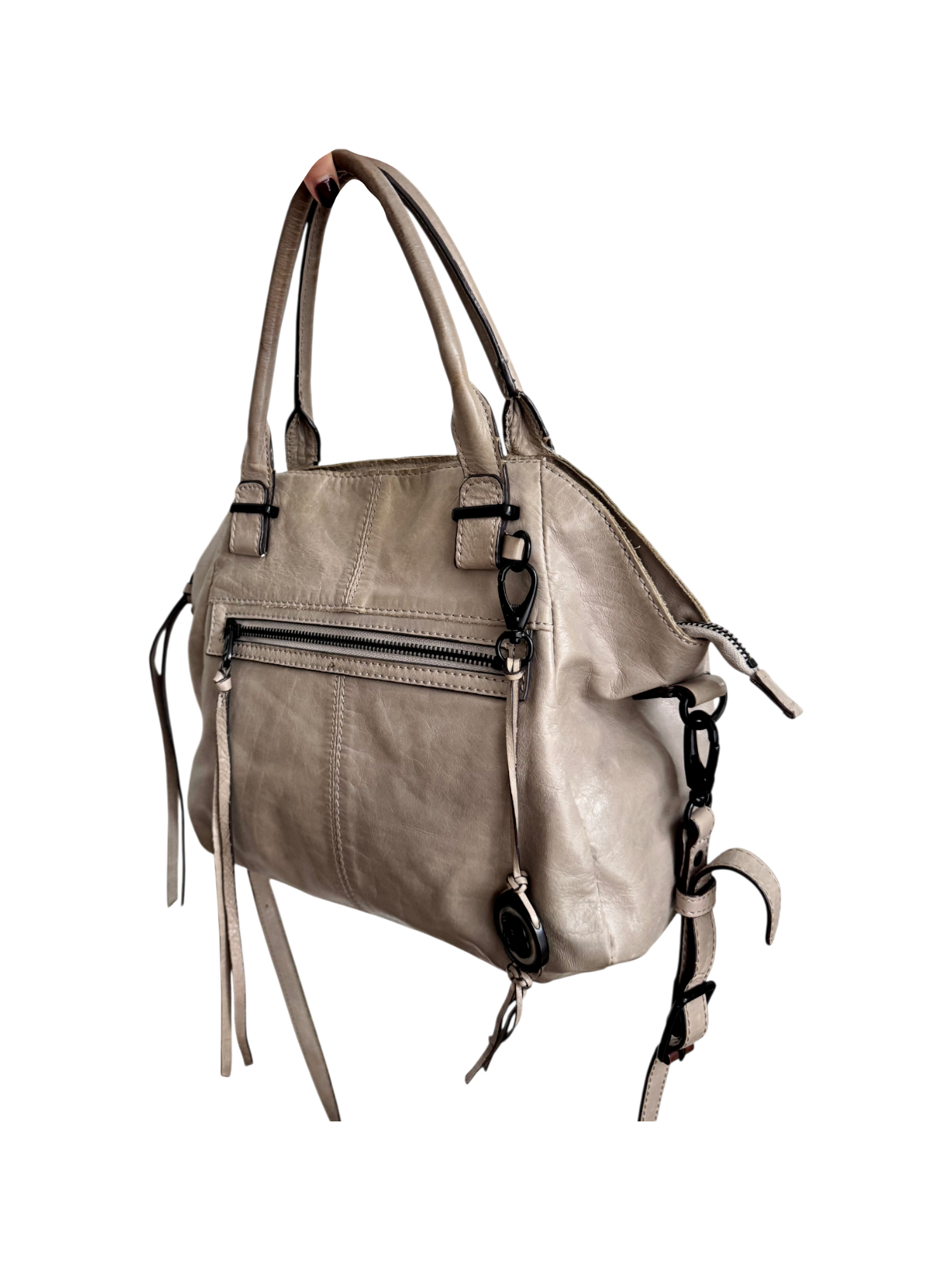 Vintage Y2K Taupe Leather Carryall Purse