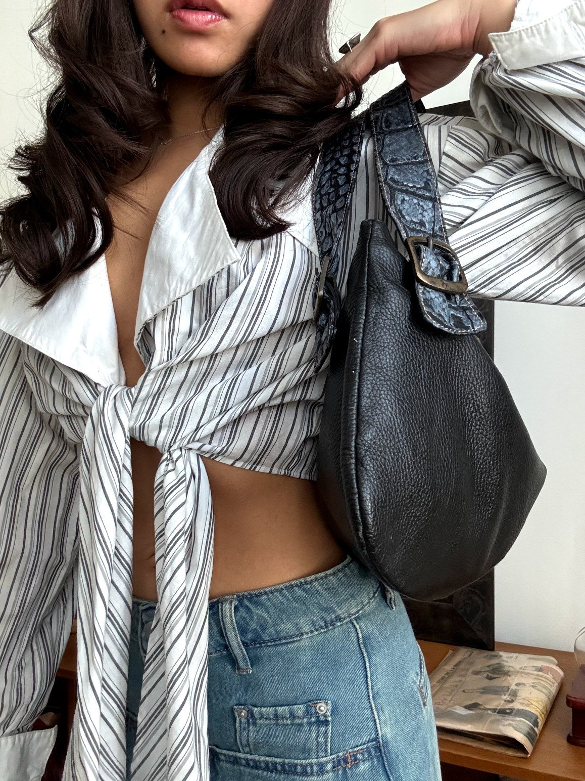 Vintage 90s Black Pebbled Slouchy Shoulder Purse