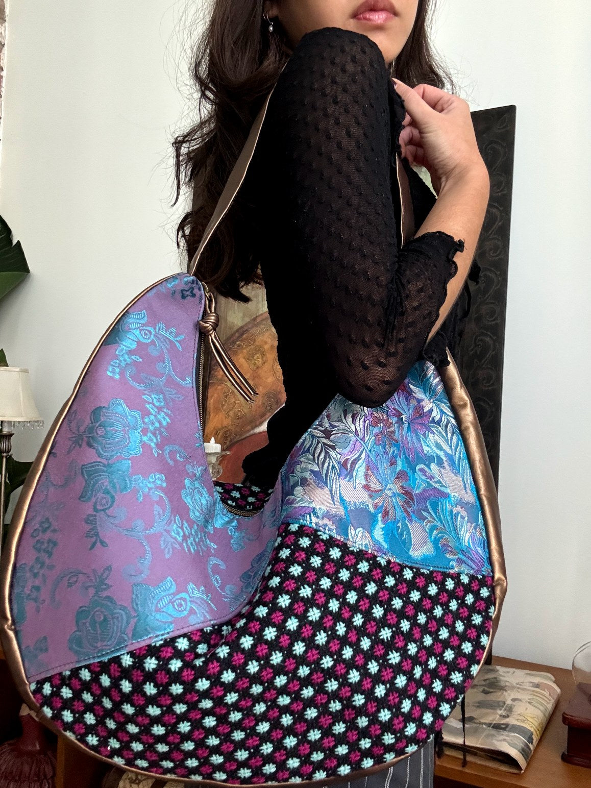 Vintage Brocade Patchwork Shoulder Bag