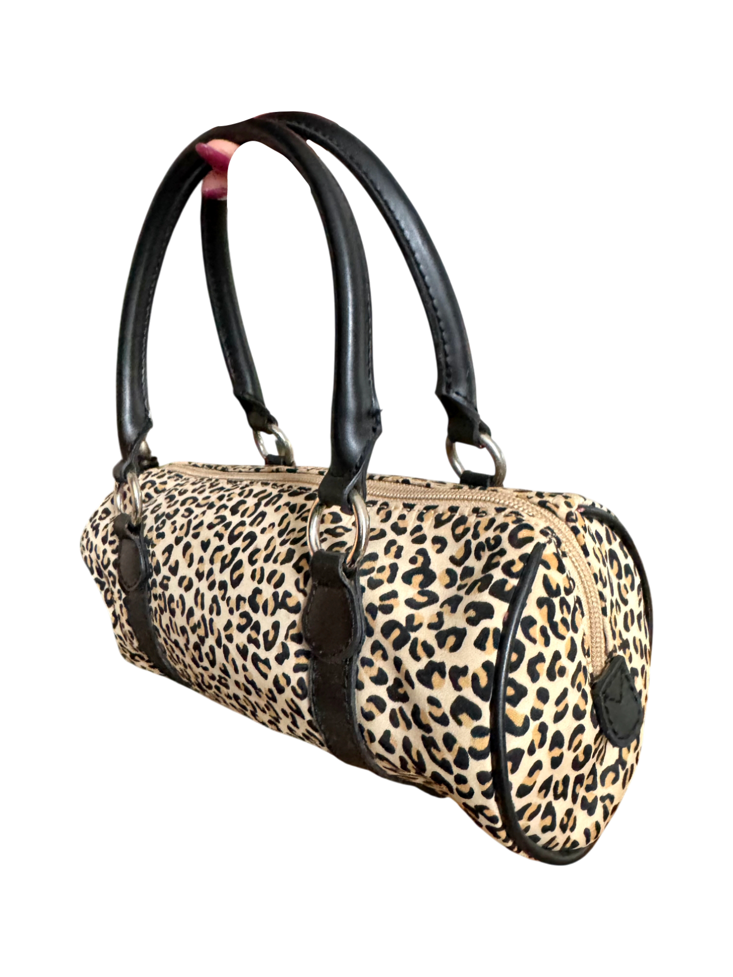 Vintage 90s Leopard Crush Barrel Bag