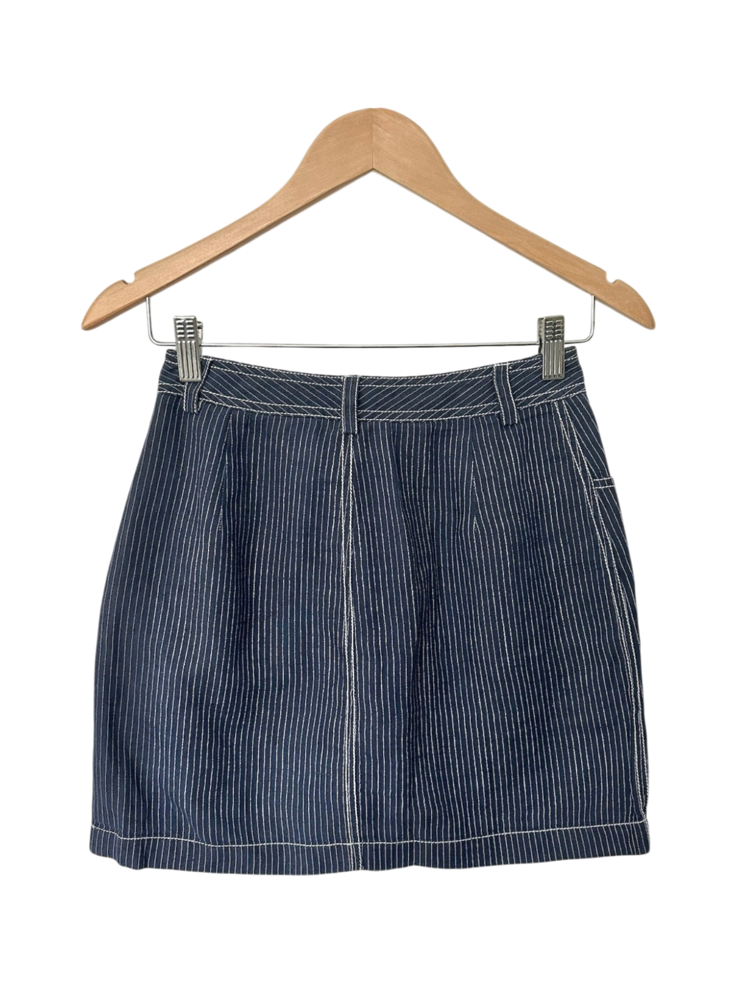 Vintage 90s DKNY Linen Pinstripe Denim Mini Skirt (S)
