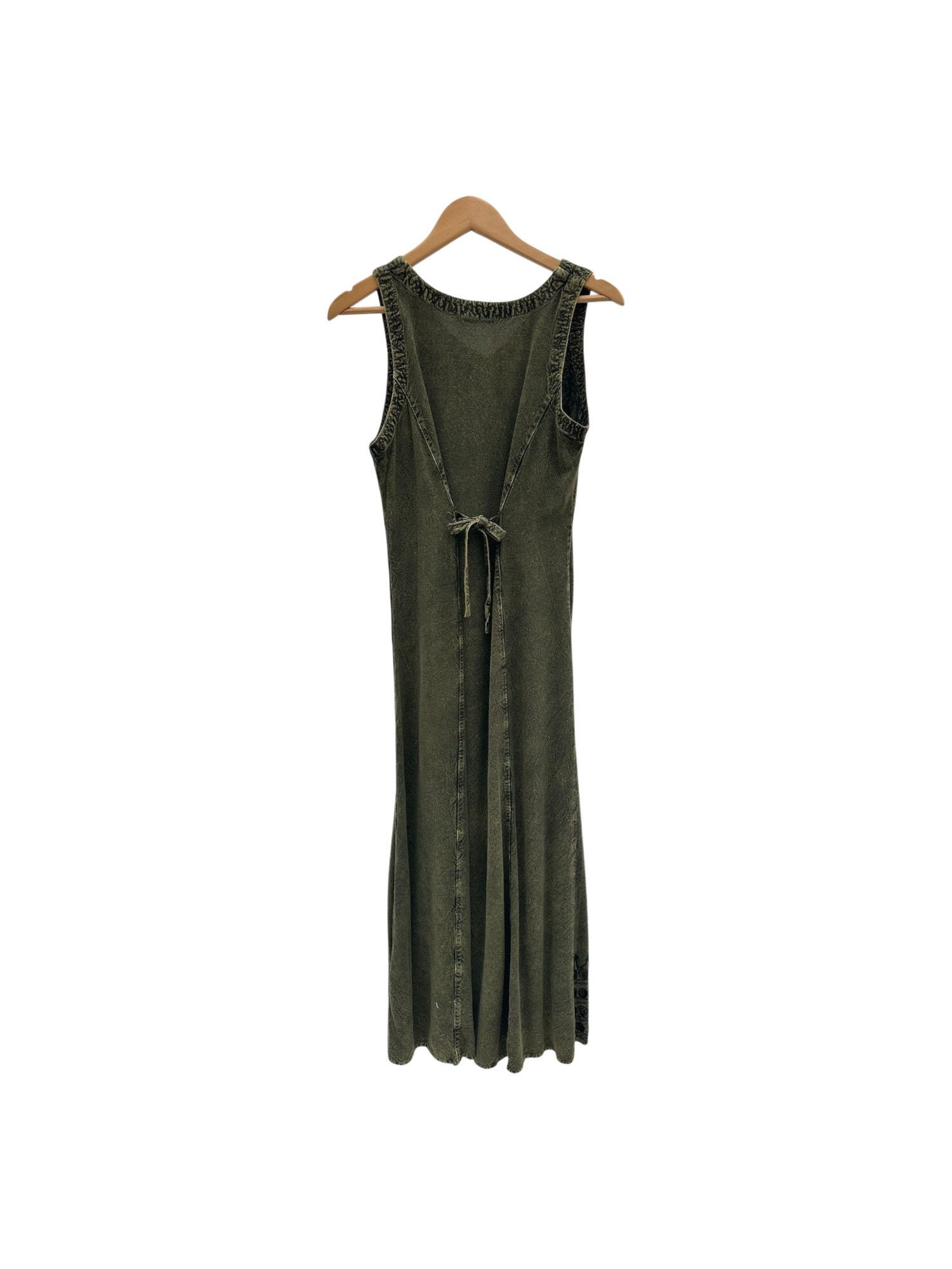 Vintage 90s Olive Textured Tie Back Midi Dress (S)