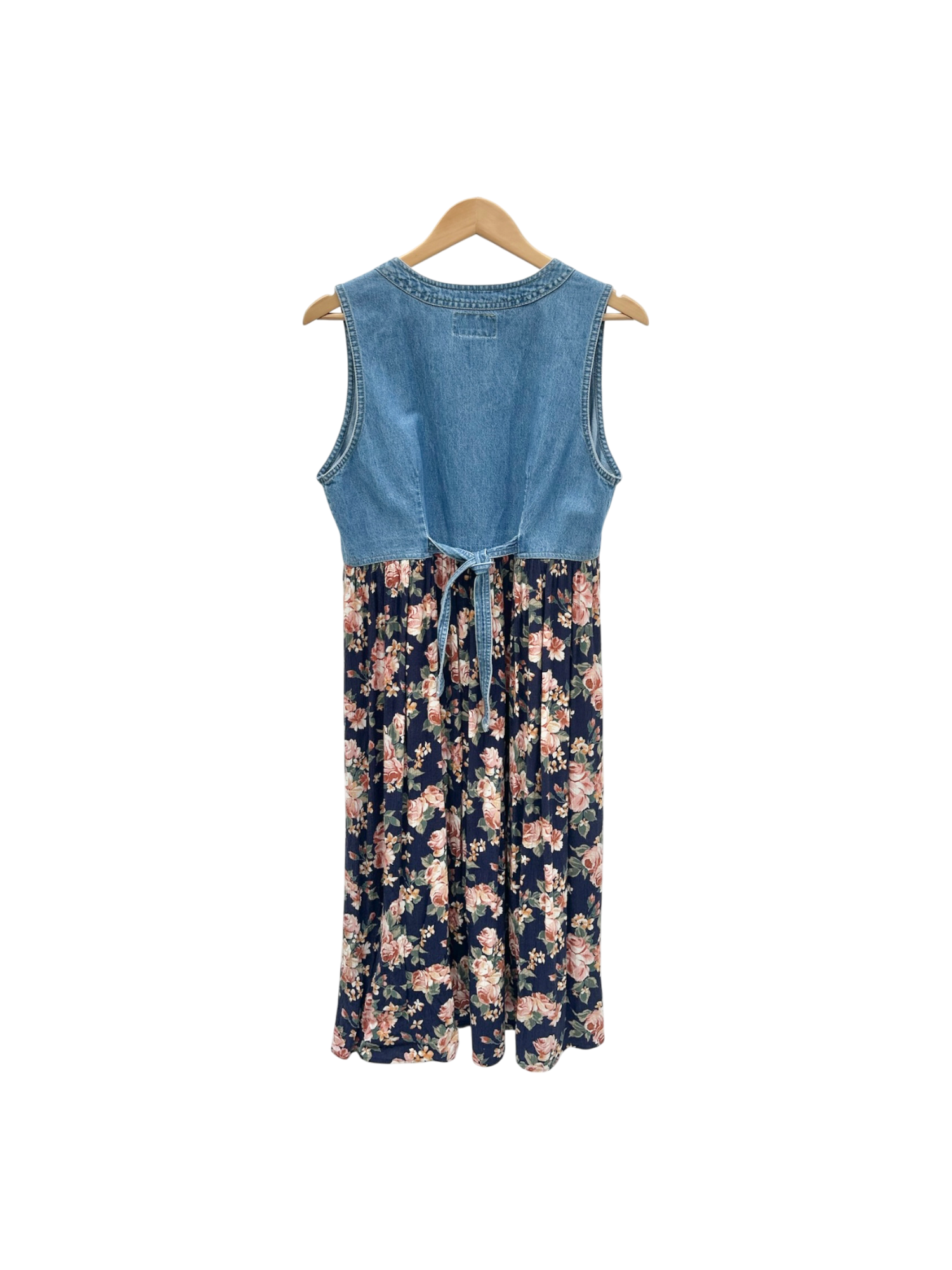 Vintage 90s Denim Floral Tie Midi Dress (M)