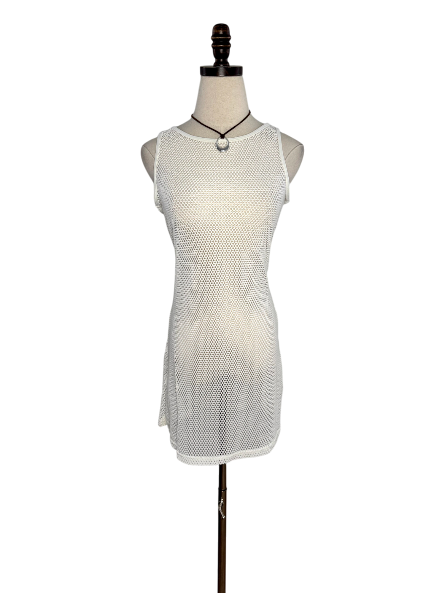 Vintage 90s Ivory Mesh Sleeveless Dress (S/M)