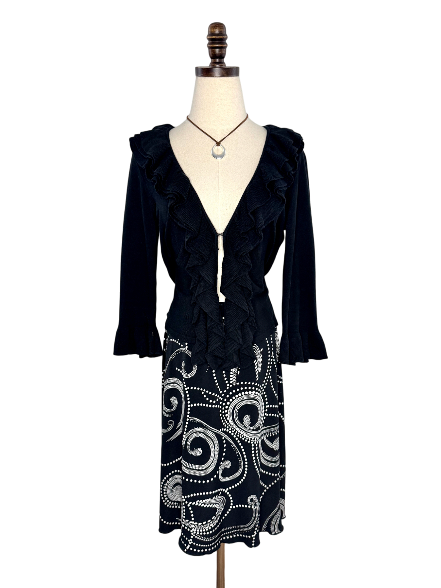 Vintage Graphic Swirl Midi Skirt (S)