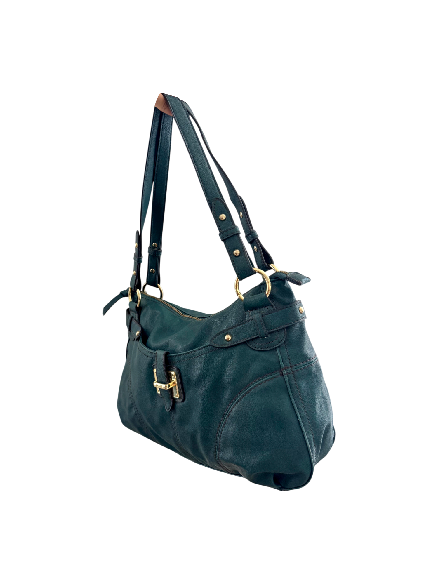 Vintage 90s Teal Leather Shoulder Purse