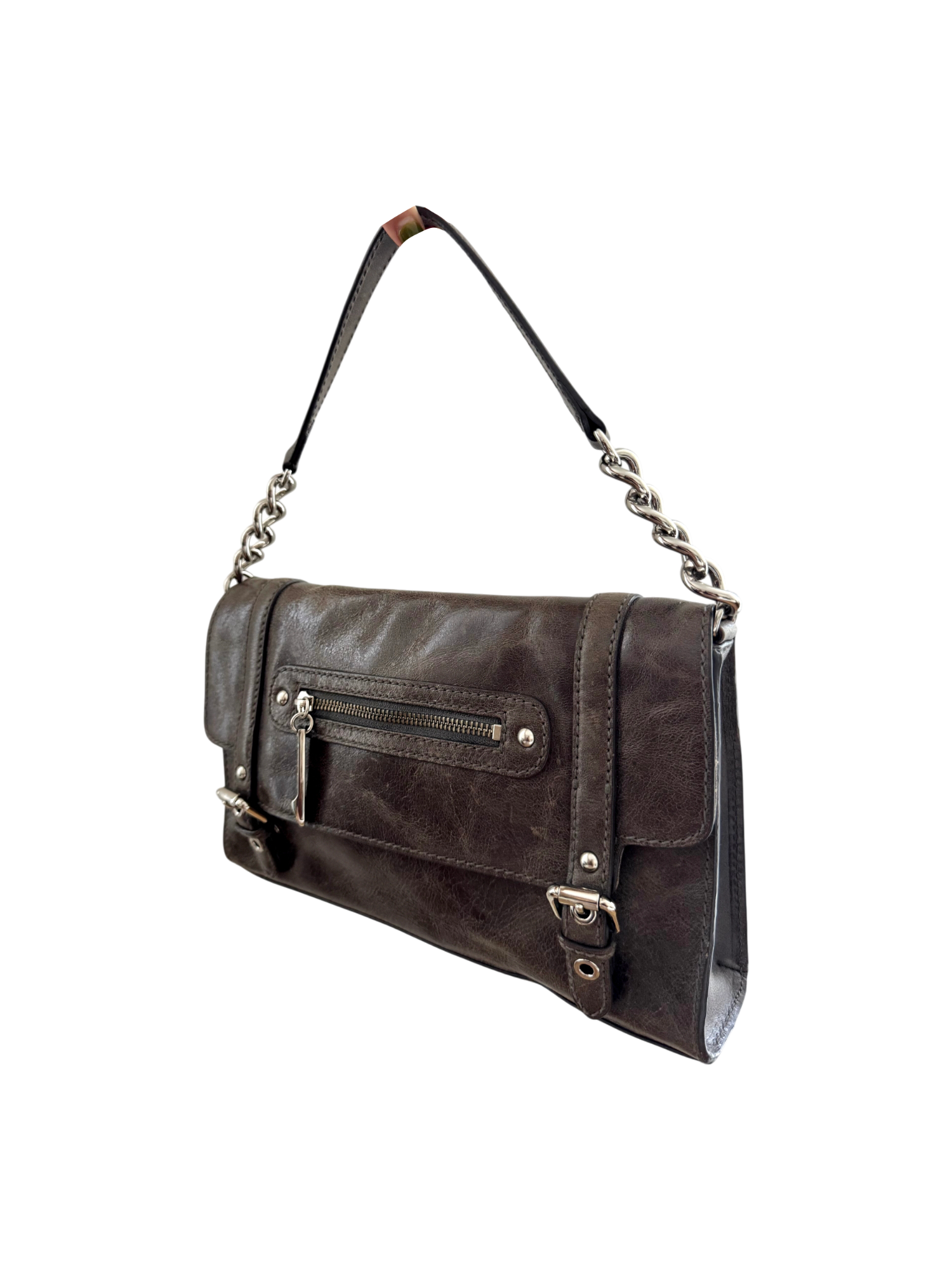 Vintage Olive Via Spiga Chain Leather Purse