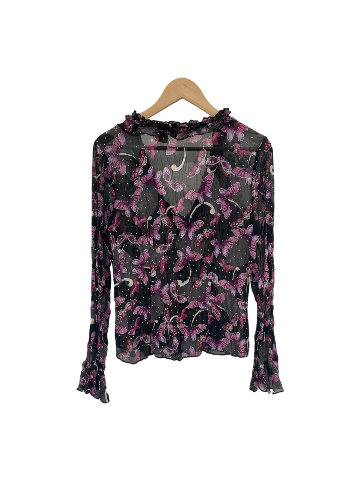 Vintage 90s Retro Semi Sheer Butterfly Tie Blouse (M)