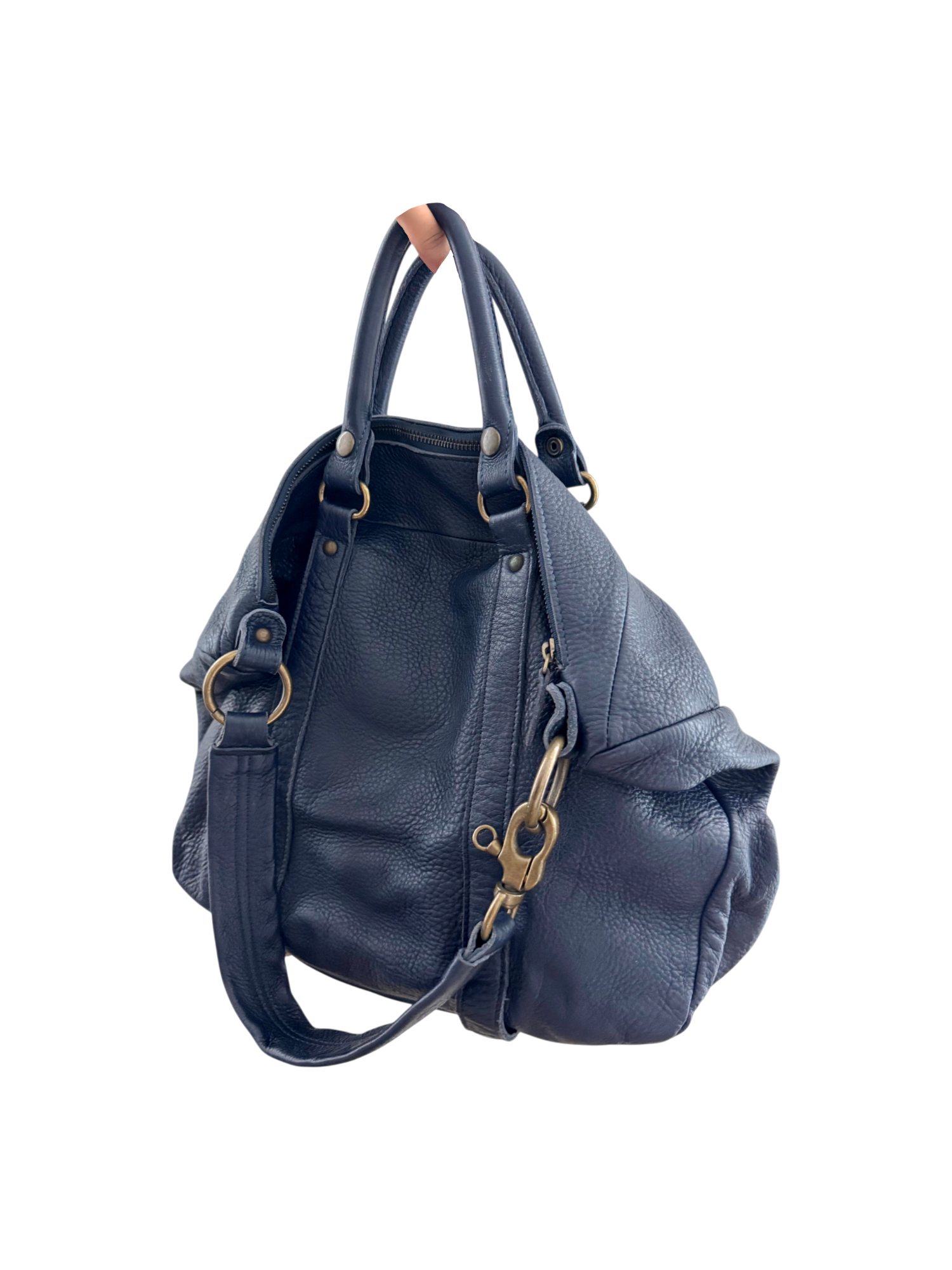 Vintage 90s Oversized Navy Leather Tote
