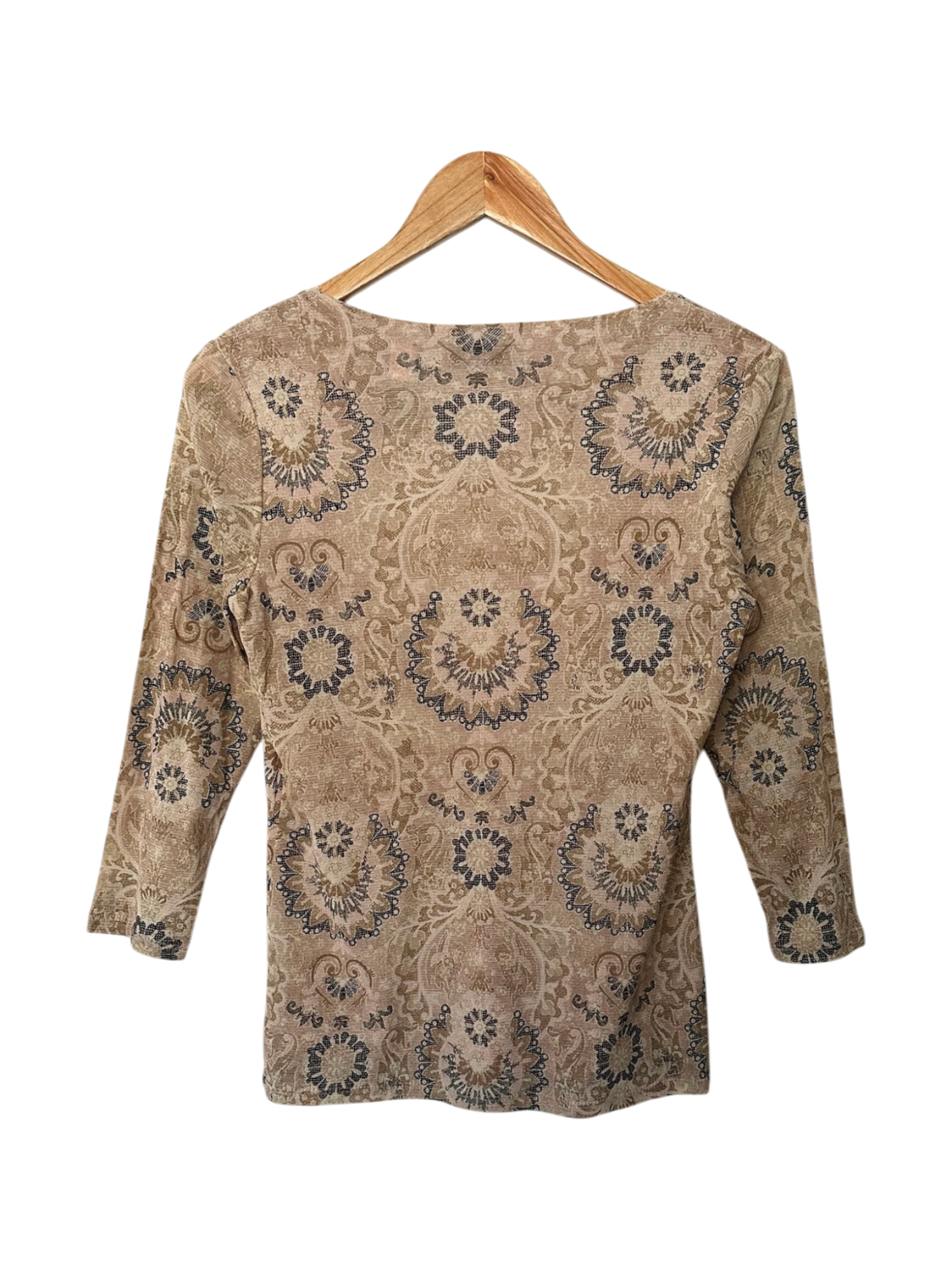 Vintage Y2k Antique Patterned V Neck Top (M)