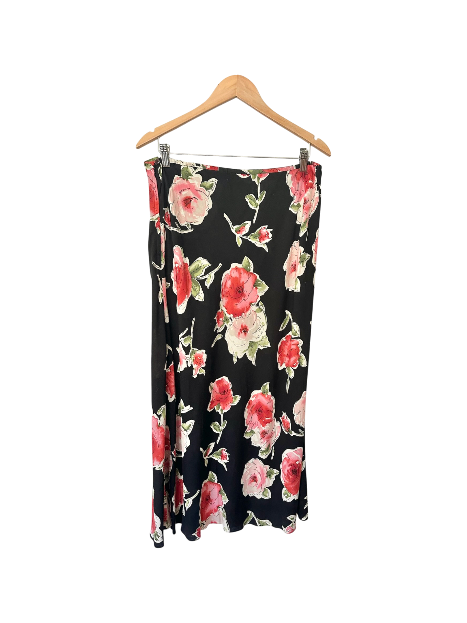 Vintage 90s Rose Print Midi Skirt (L)