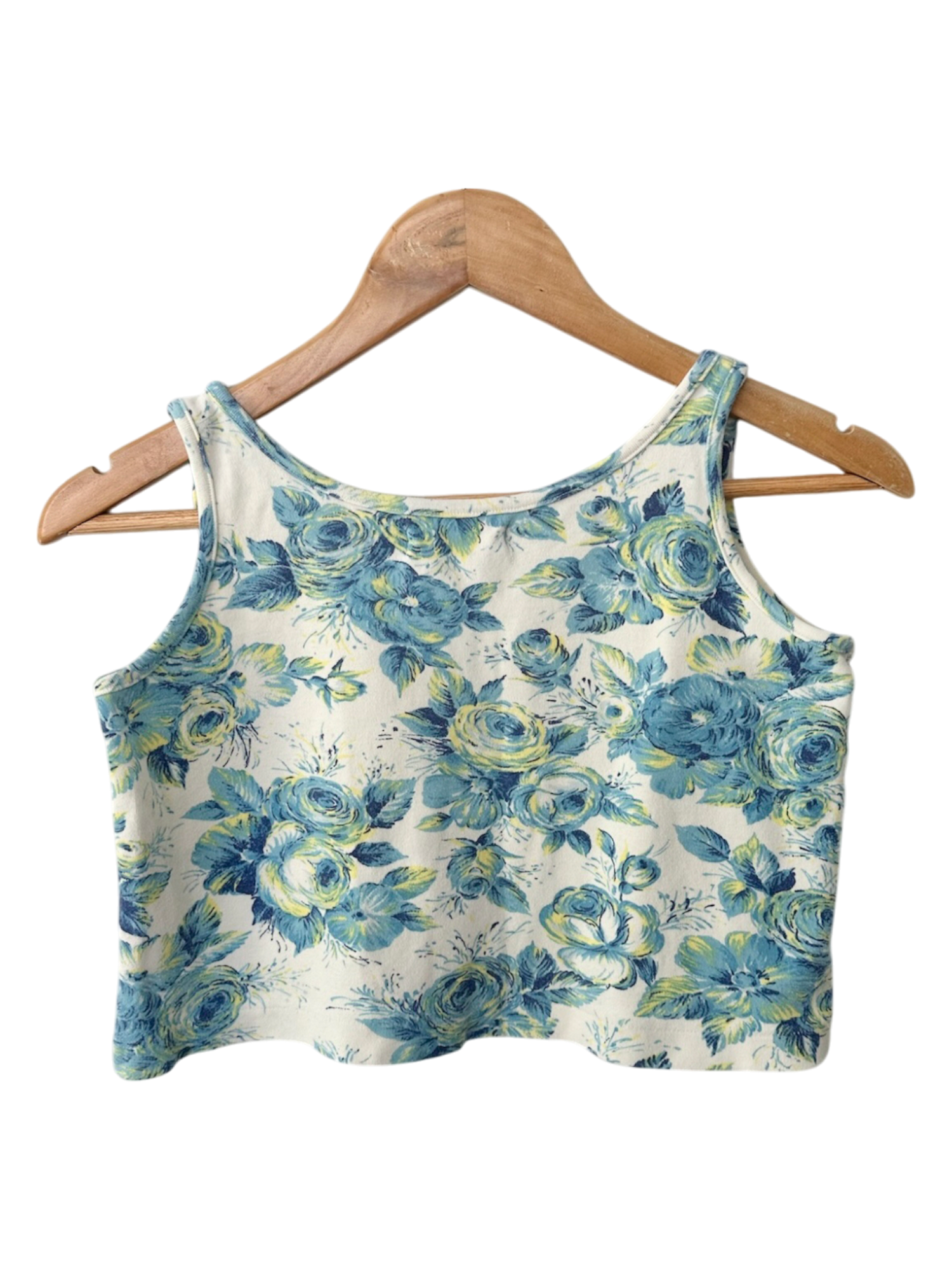 Vintage Y2K Blue Rose Print Cropped Tank (M)