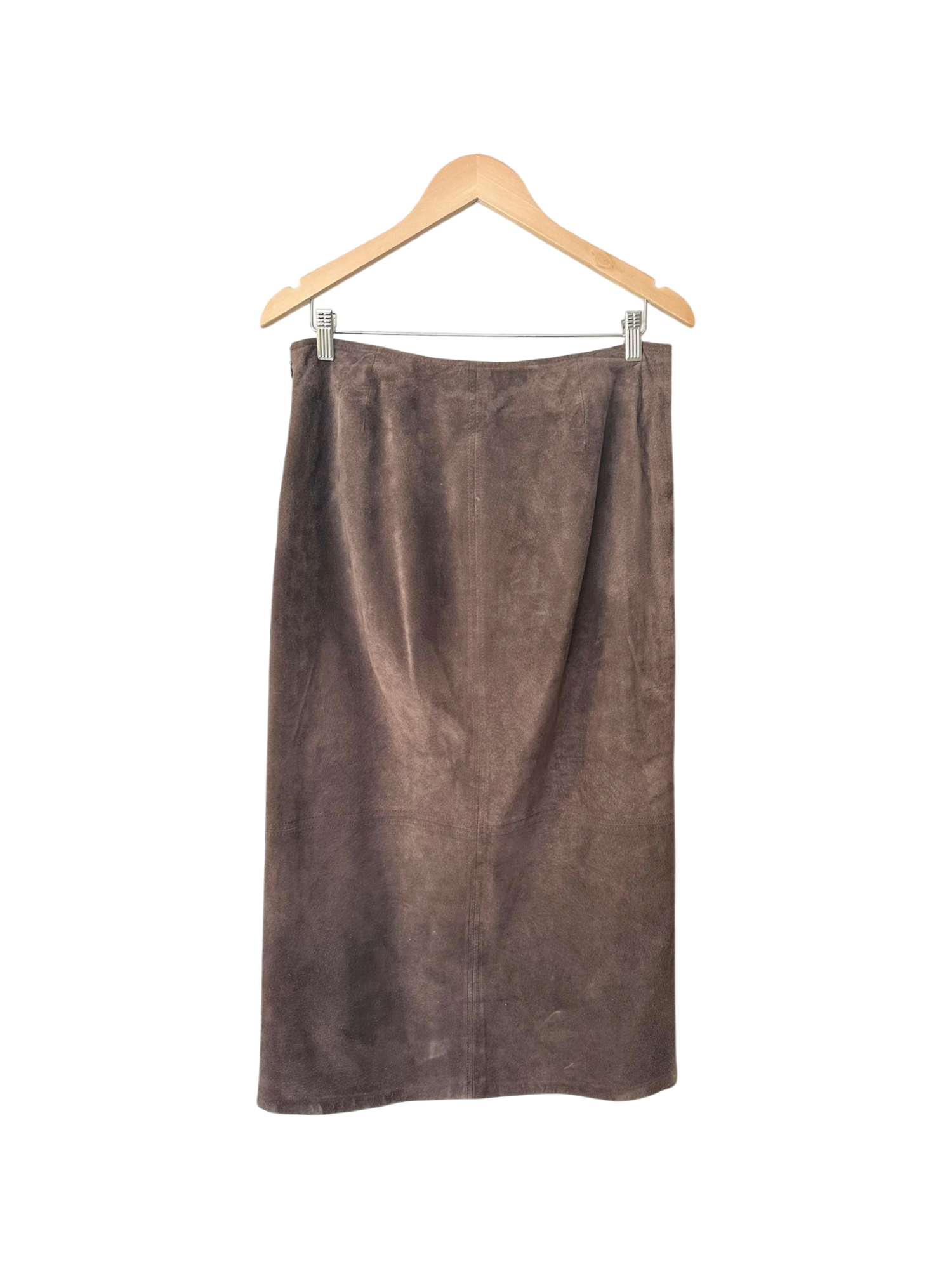 Vintage 90s Chocolate Leather Midi Skirt (M)