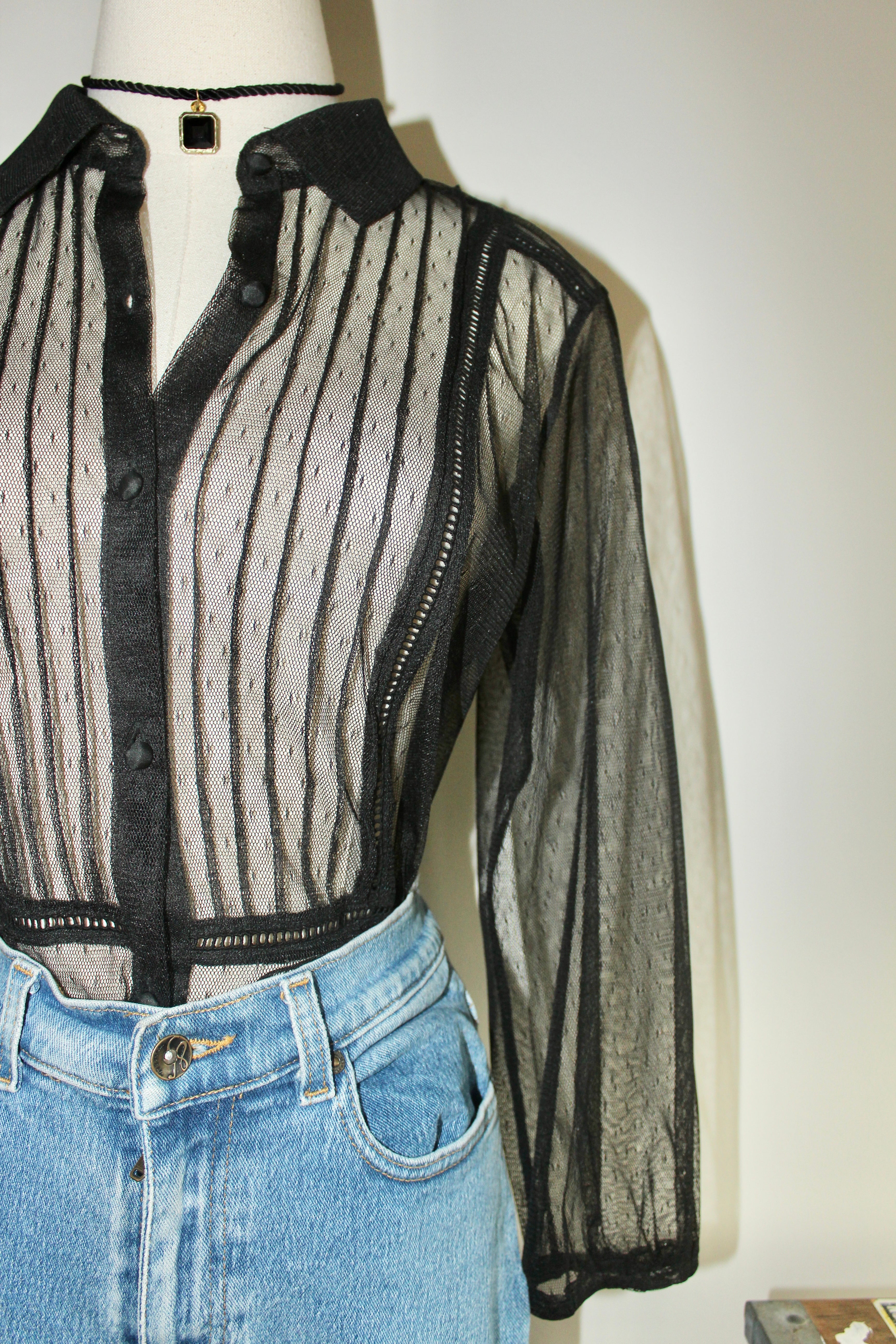 Vintage 90s Sheer Textured Button Up (S)
