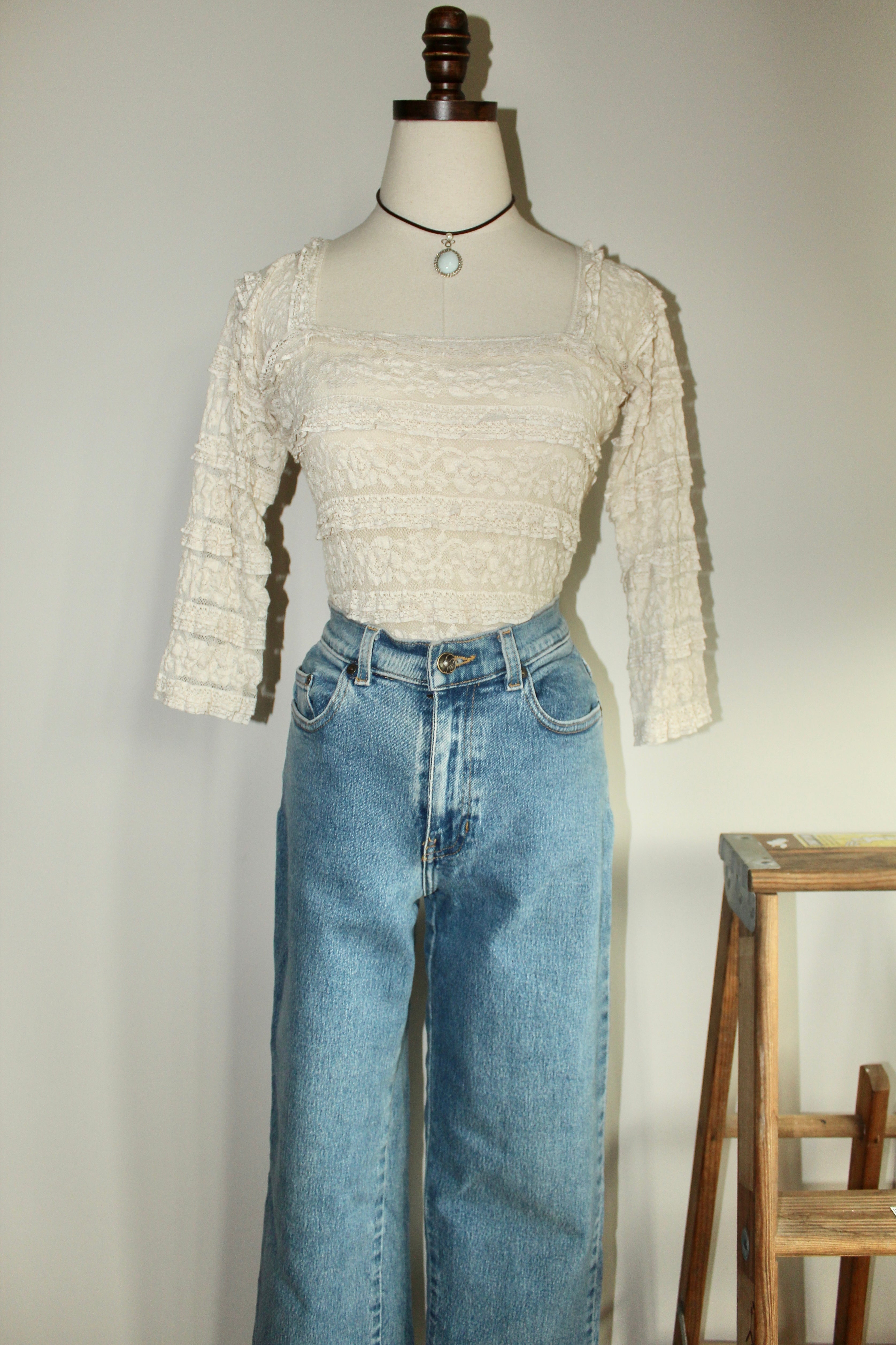 Vintage 90s Lace Frilled Top (S)